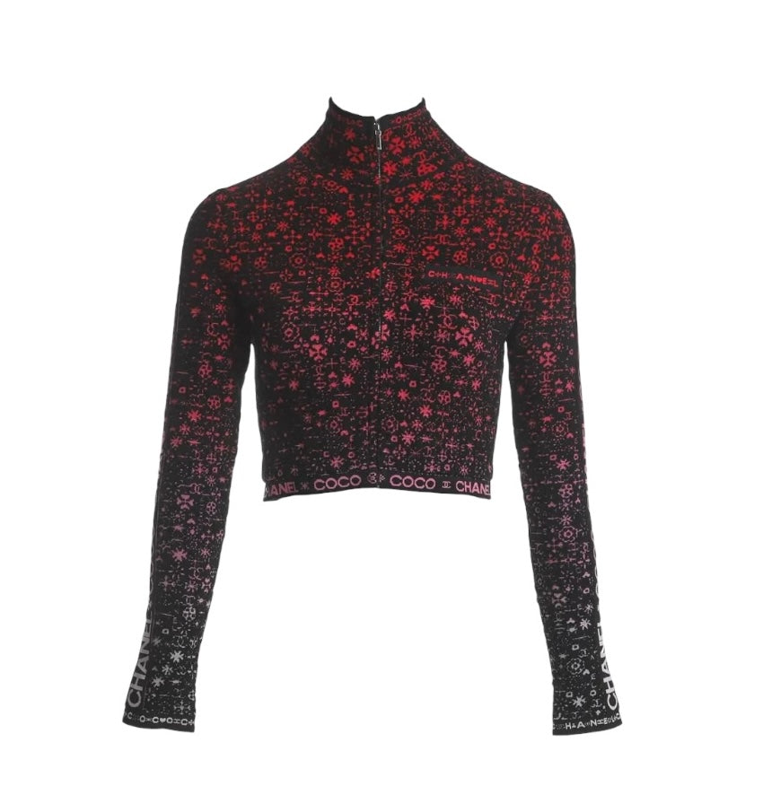 Chanel Coco Neige Knit Zip Up Jacket Pink Gradient
