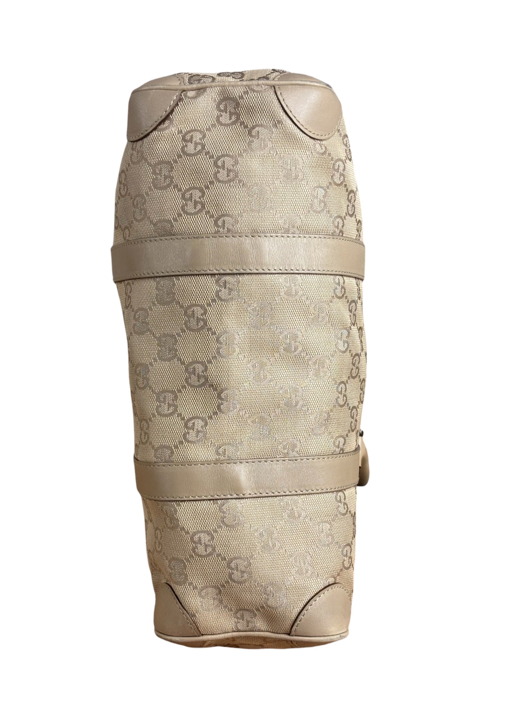 Gucci GG Beige Leather Trim Guccissima Small Boston Bag