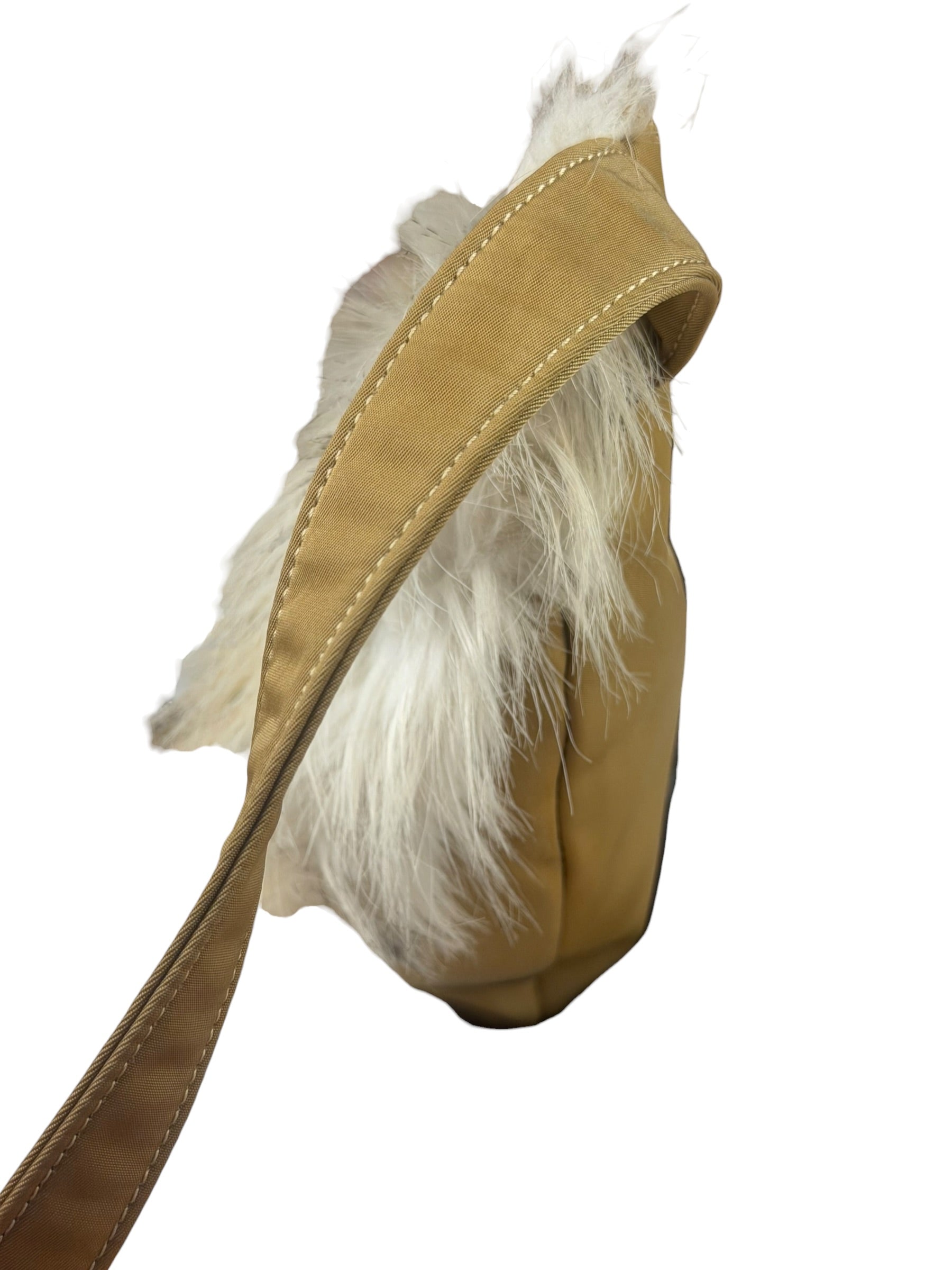 Burberrys Vintage Blue Label Beige Faux Fur Trimmed Shoulder Bag
