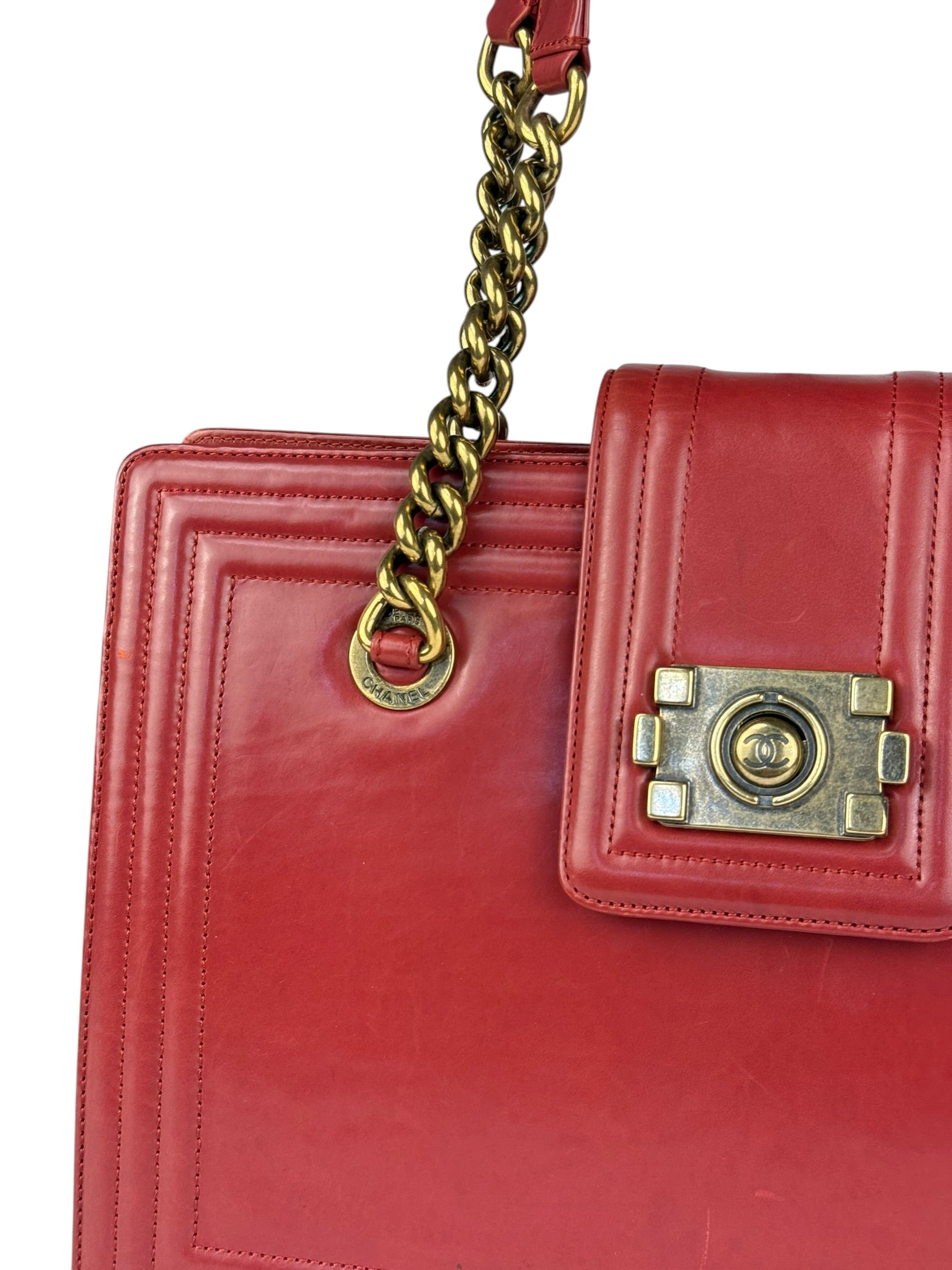 Chanel Red Leather Large Jetsetter Boy 2Way Handbag 2011