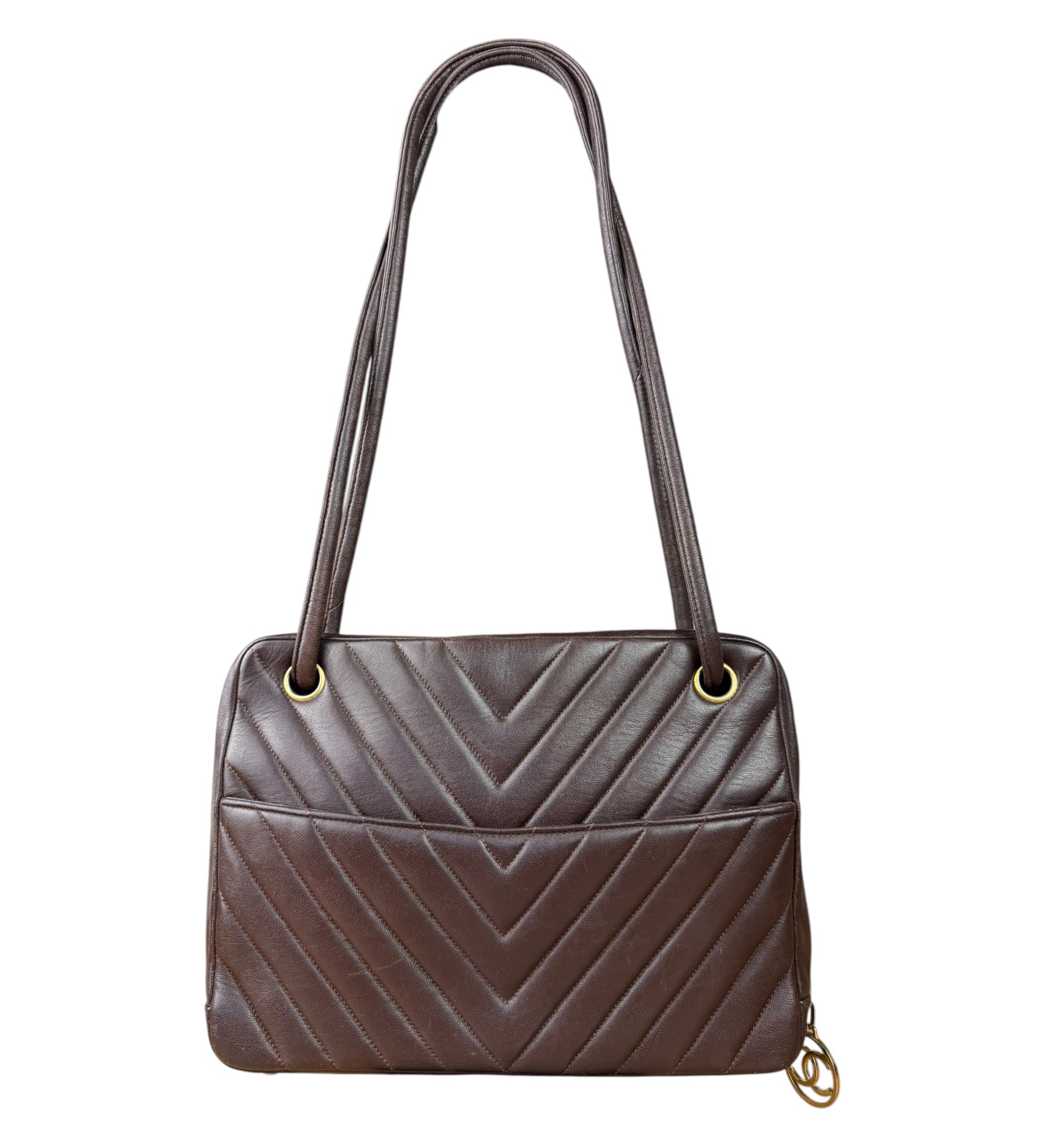 Chanel Burgundy Leather V Stitch Shoulder Bag 1990's