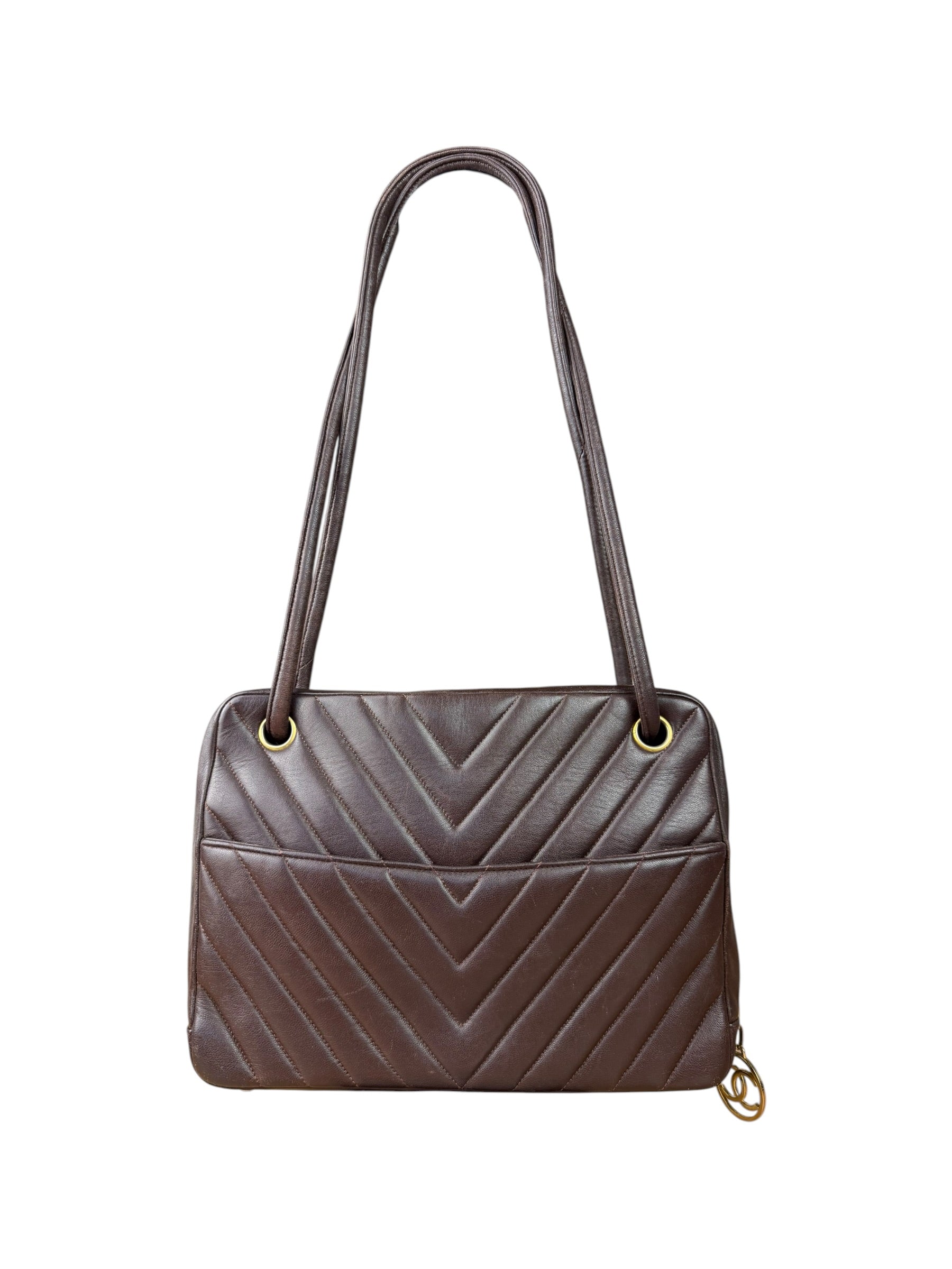 Chanel Burgundy Leather V Stitch Shoulder Bag 1990's