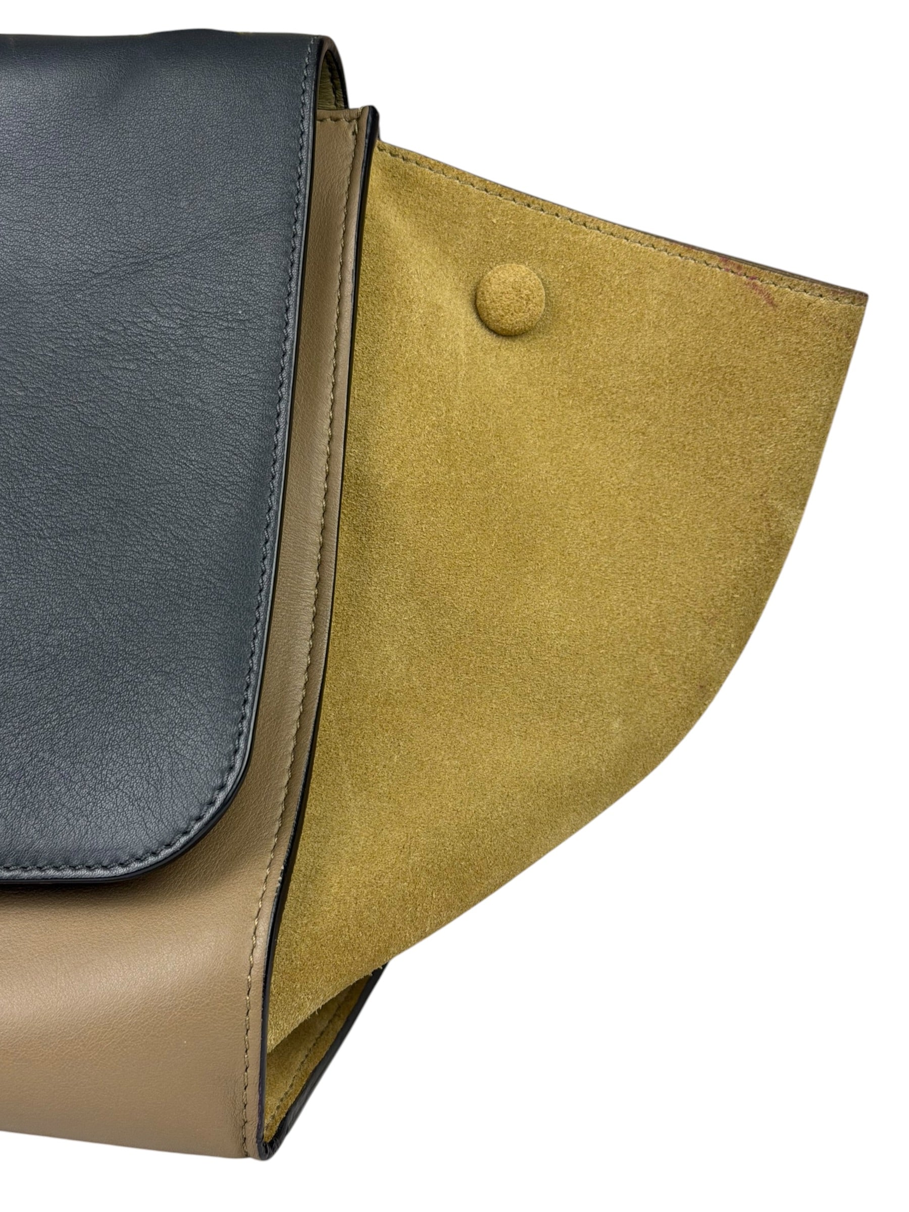 Celine Tri-Color Beige Leather/Suede Trapeze Medium Two-Way Bag