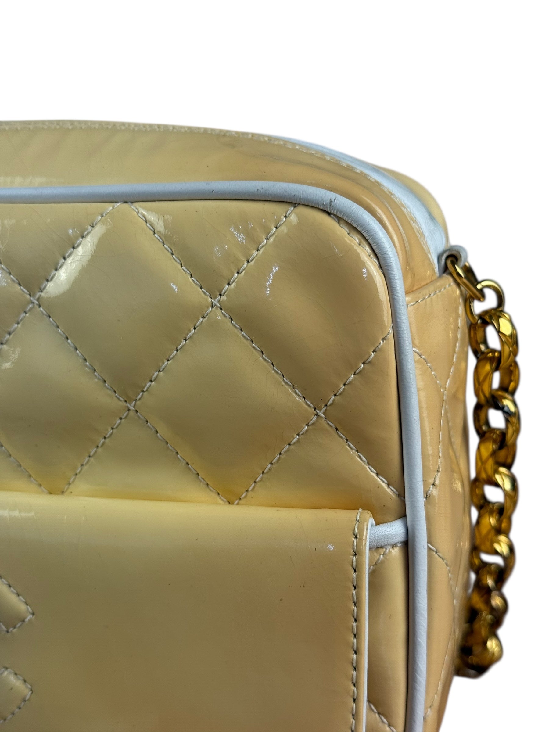 Chanel CC Patent Quilted Yellow Camera Bag 1991