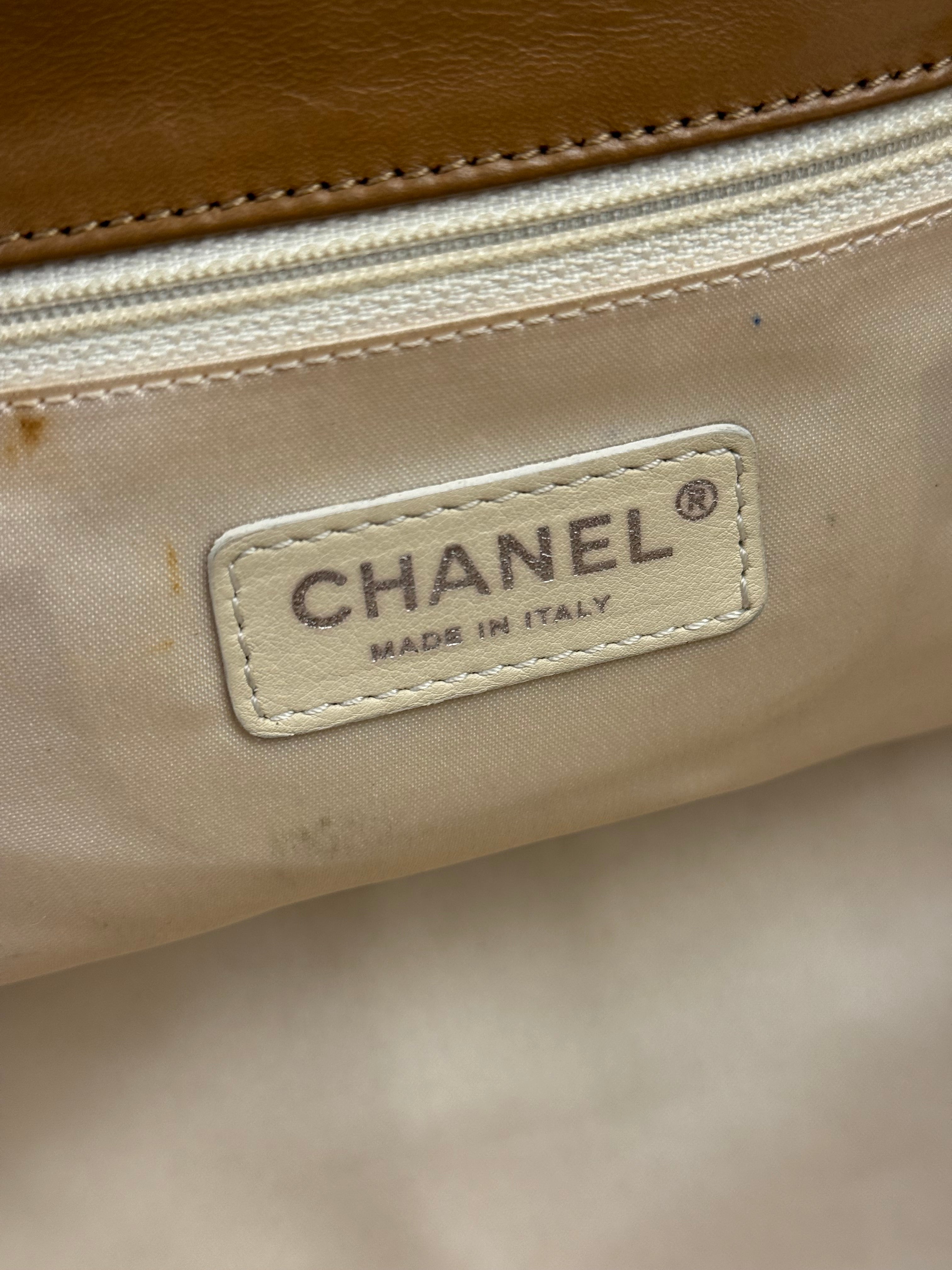 Chanel East/West Accordion Chain Beige Flap Bag 2008