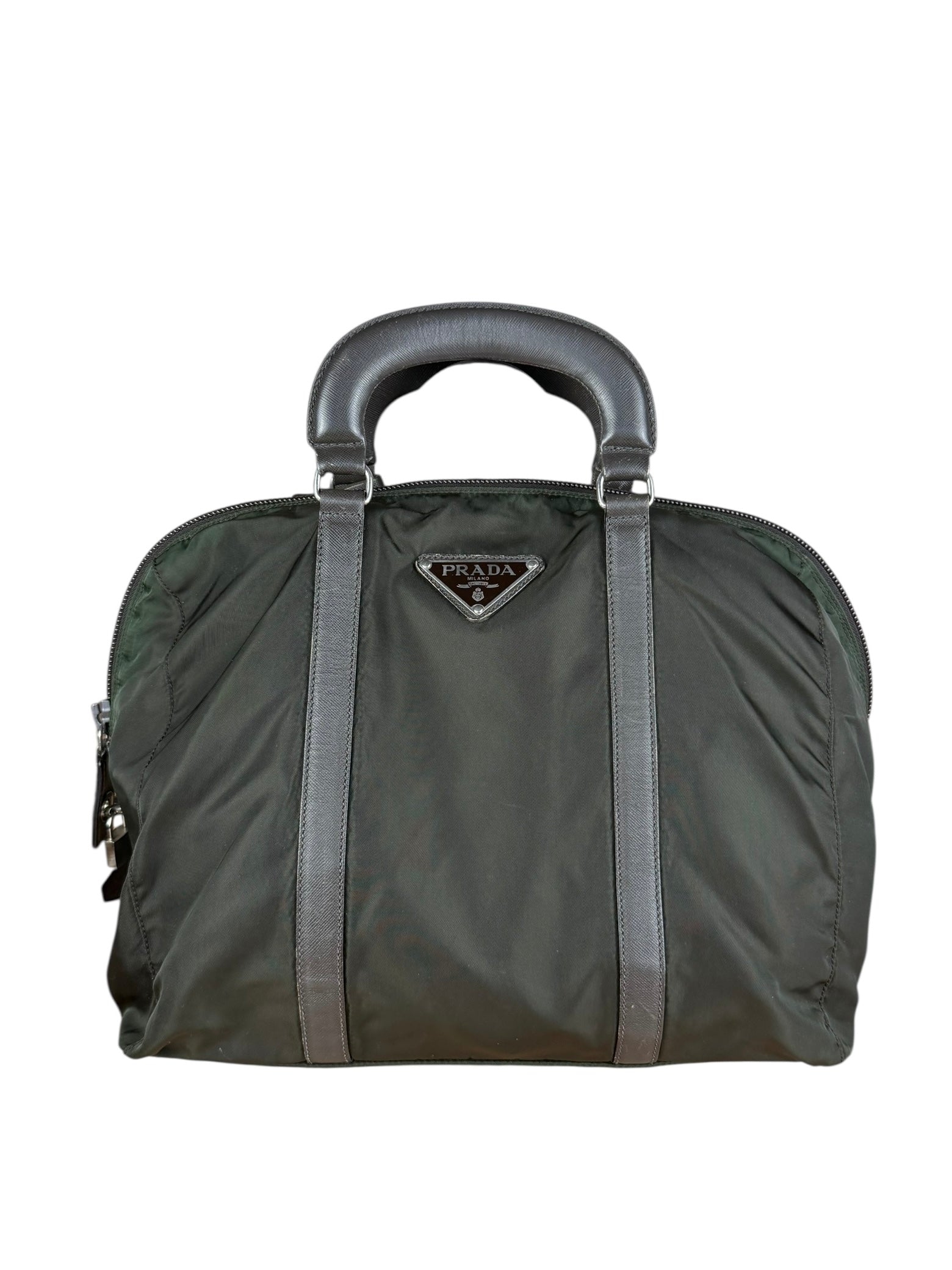 Prada Vintage Green Nylon Top Handle Bowler Bag