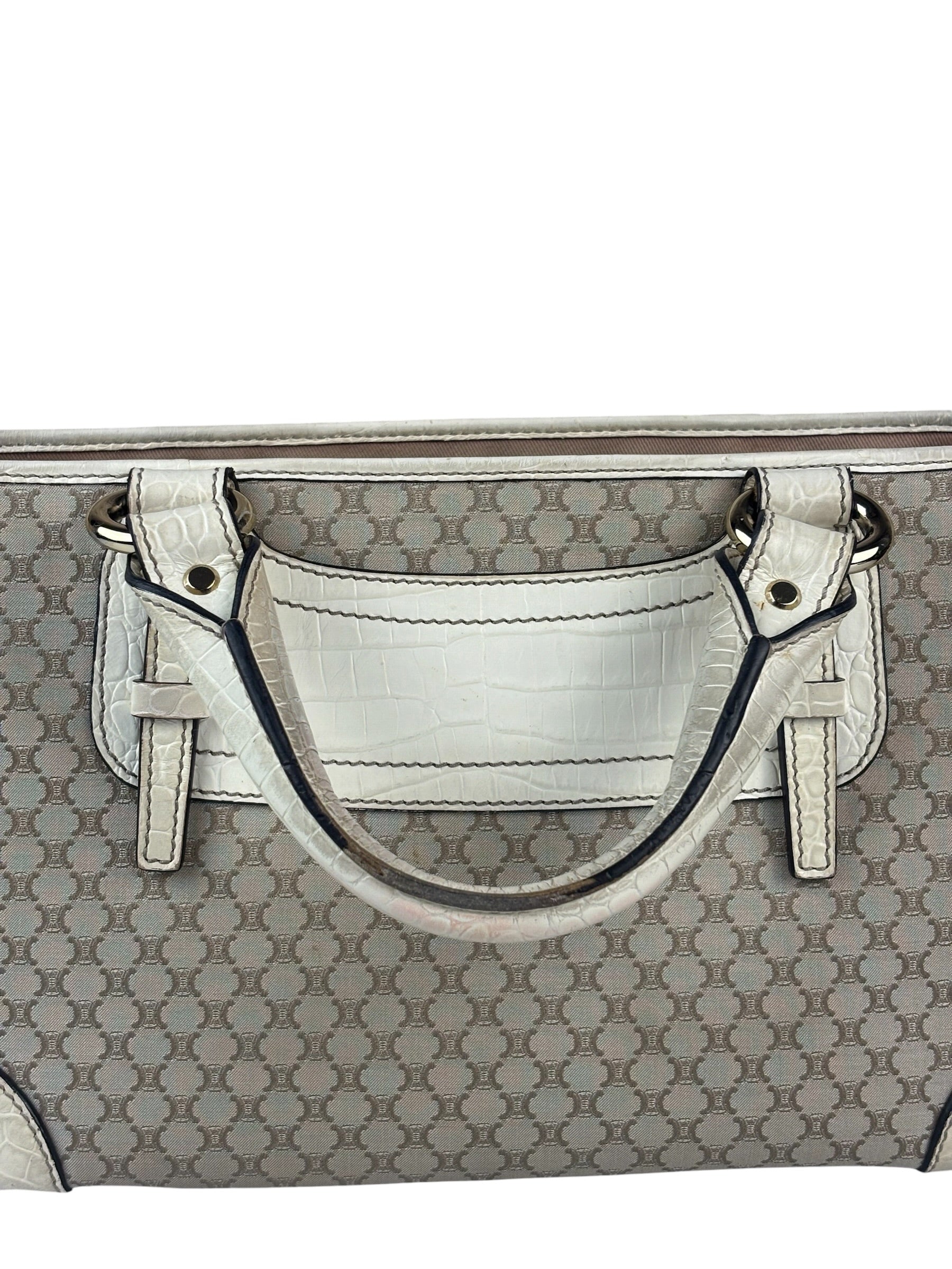 Celine Beige Leather Trim Macadam Boogie Tote
