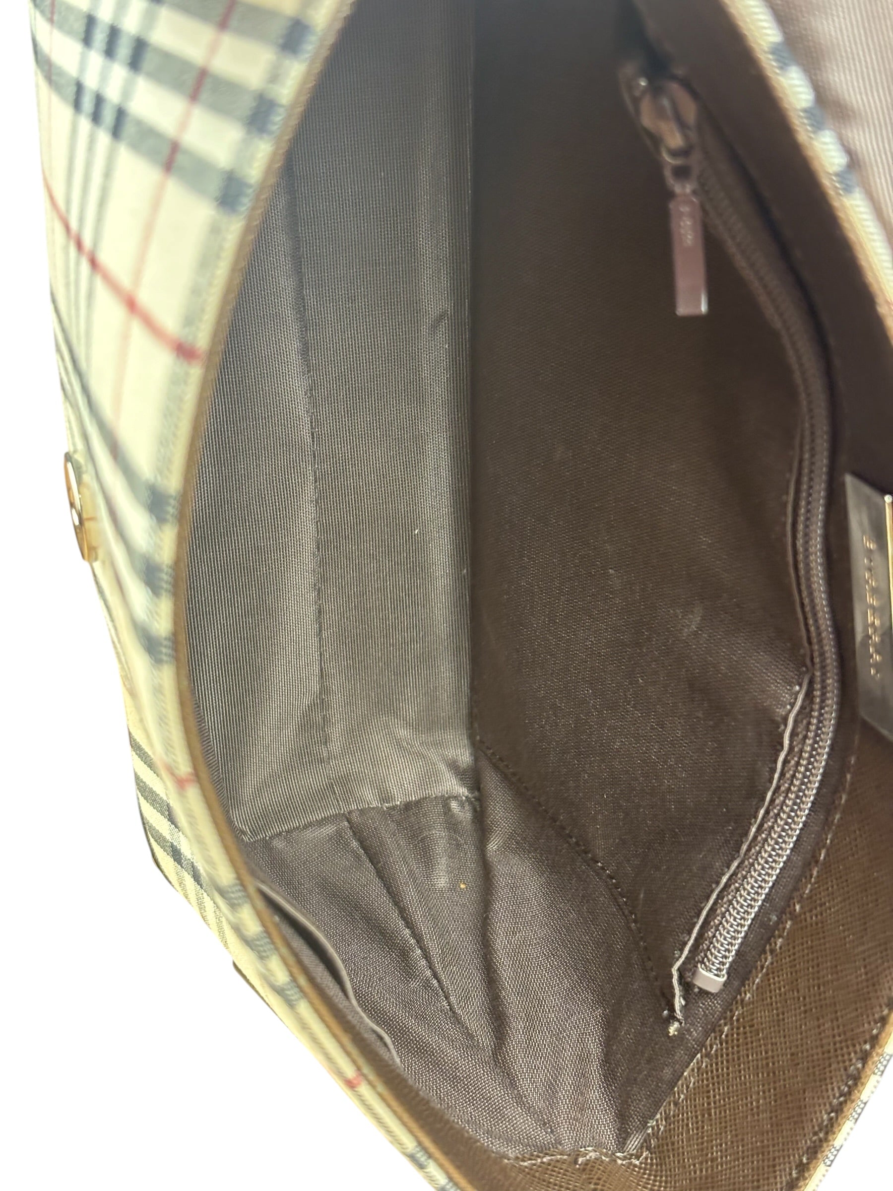 Burberry Vintage Leather Trim House Check Crossbody Flap Bag