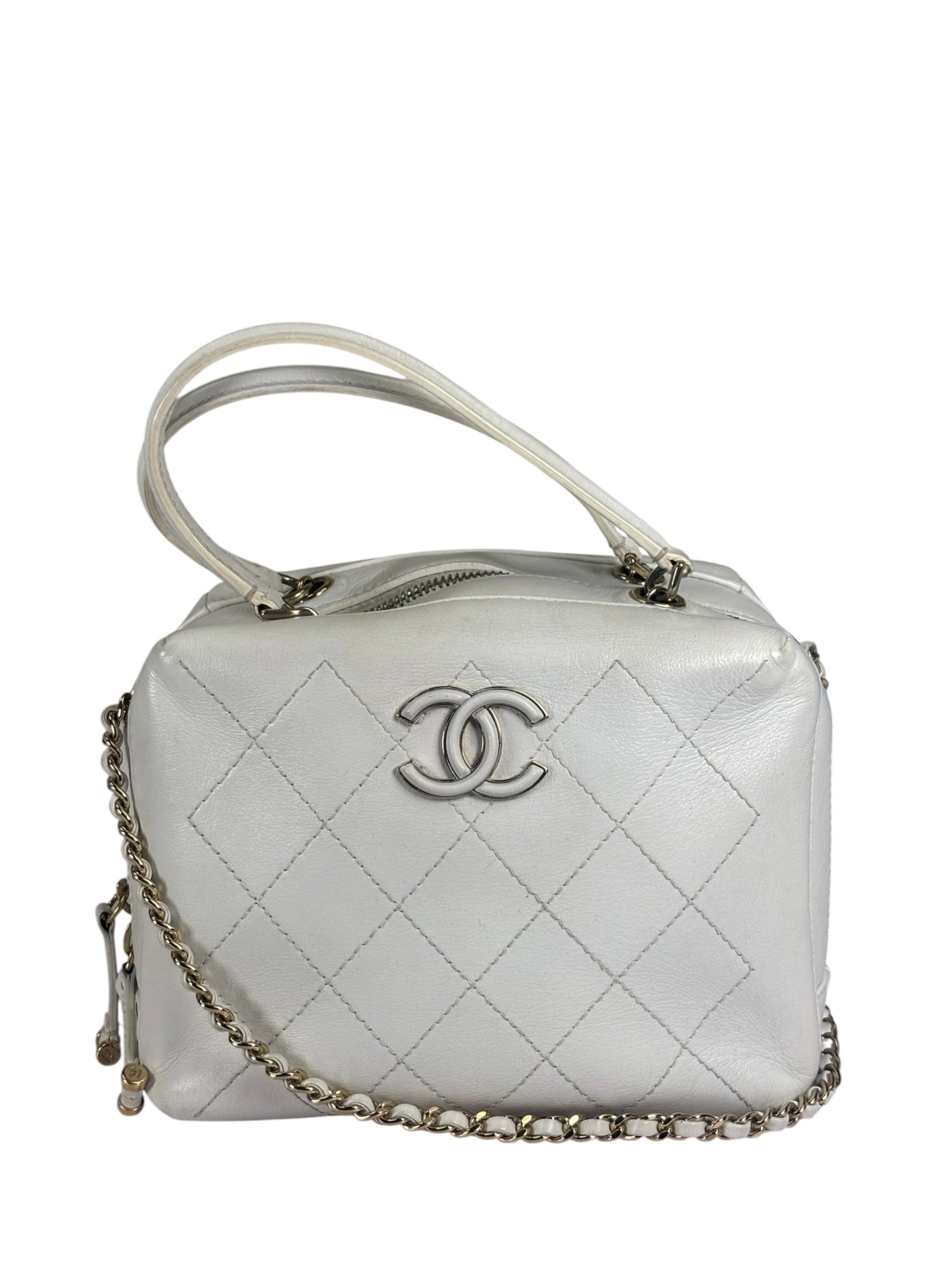 Chanel White Quilted Leather Vanity Small Bowling Two-Way Bag 2019