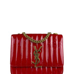 Saint Laurent Red Patent Vicky Chain Flap Bag