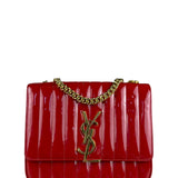 Saint Laurent Red Patent Vicky Chain Flap Bag