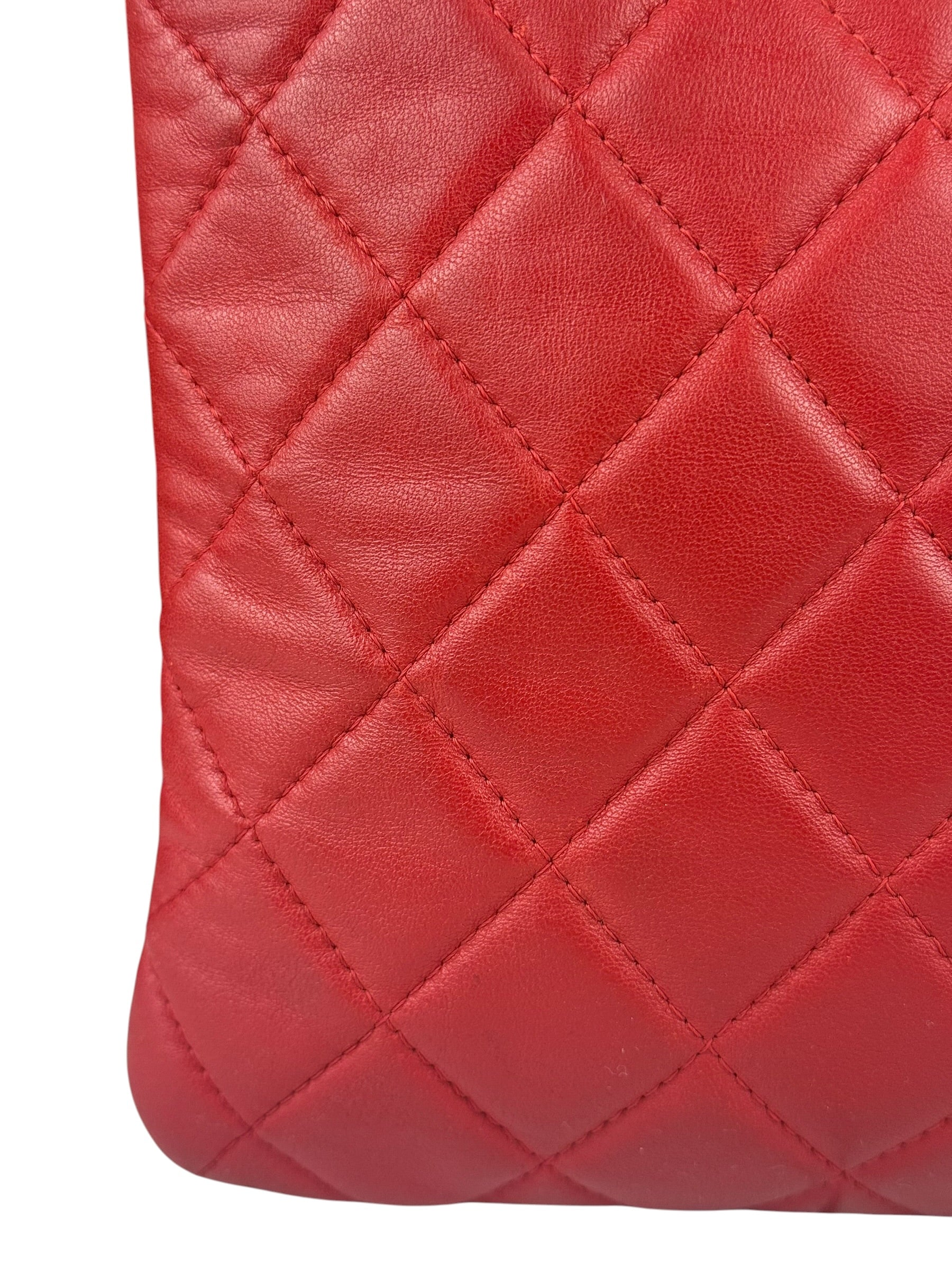 Chanel Vintage Red Leather Classics O-Case Clutch 1992