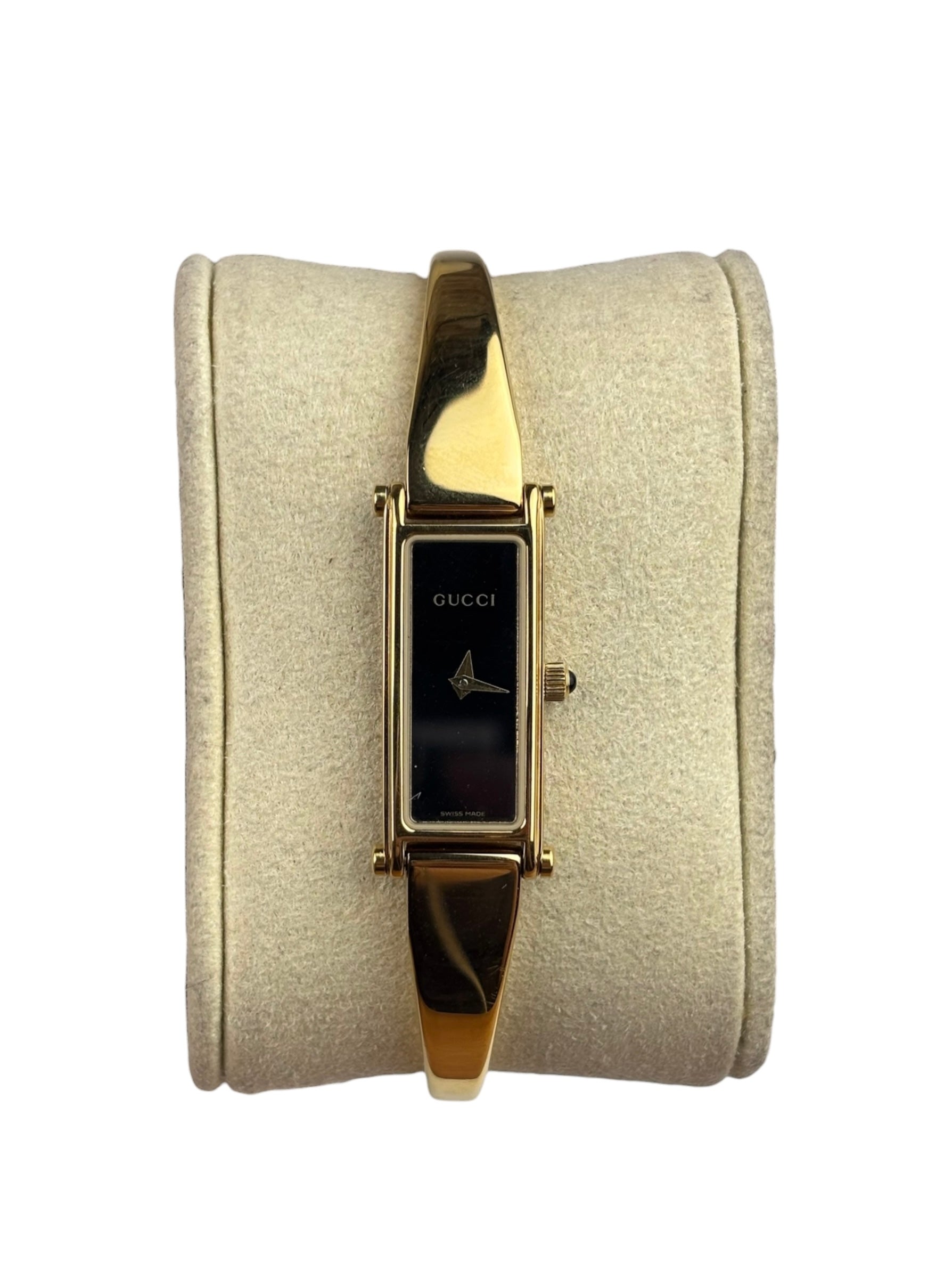 Gucci 1500L Black Dial Gold Plate Bangle