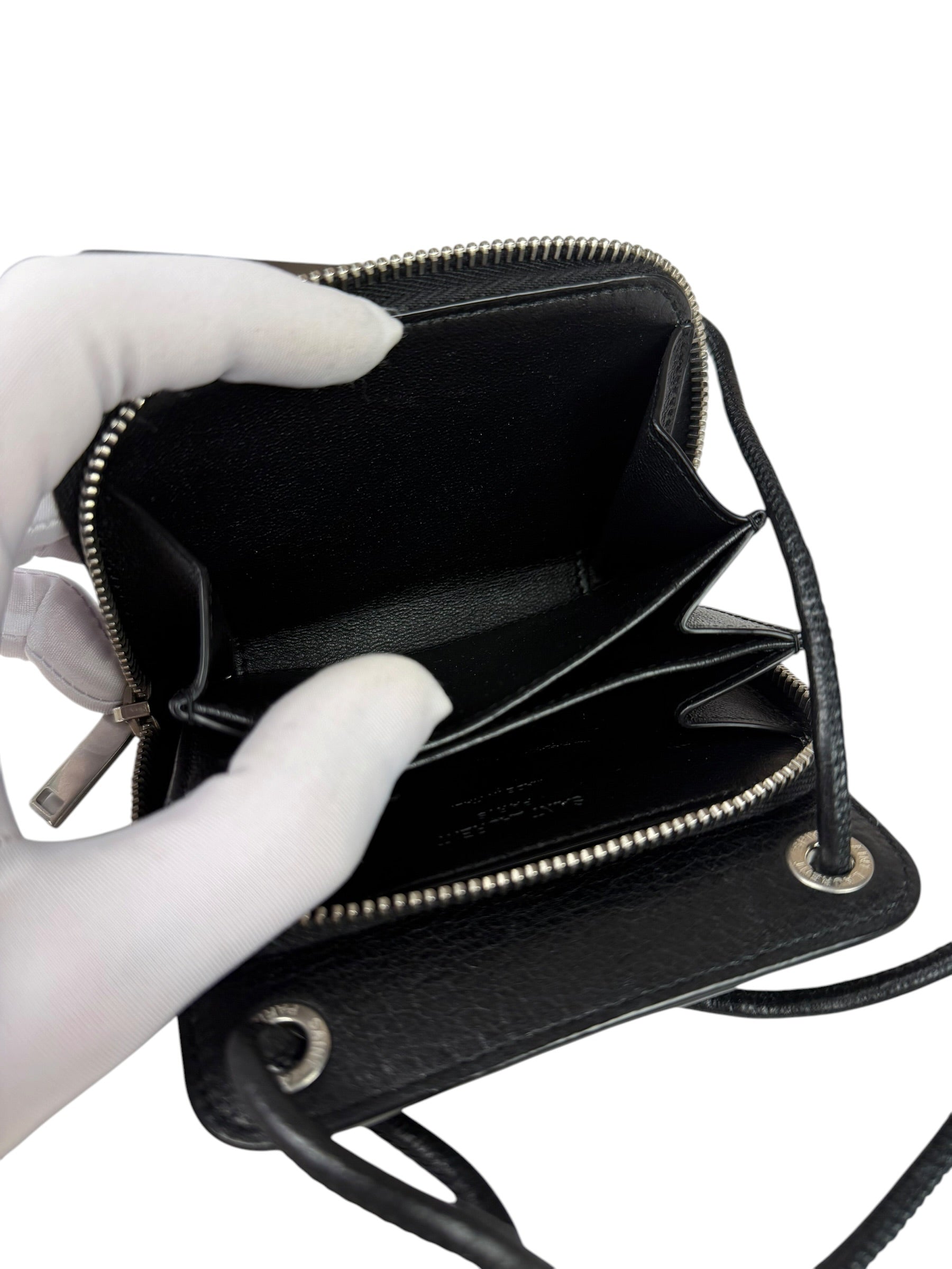 Yves Saint Laurent Black Leather Paris Lanyard Wallet