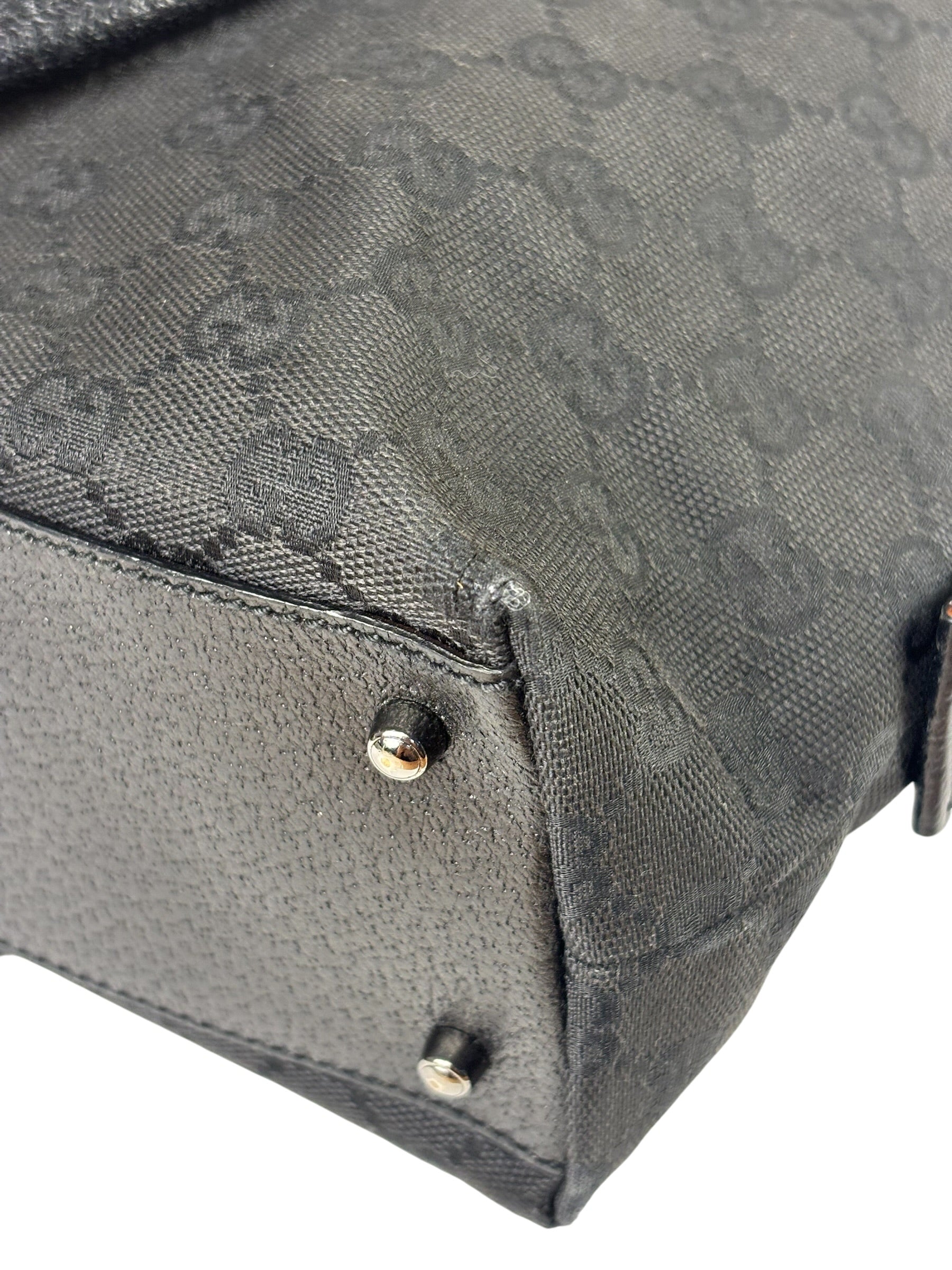 Gucci Black Leather Trim GG Top Handle Bag