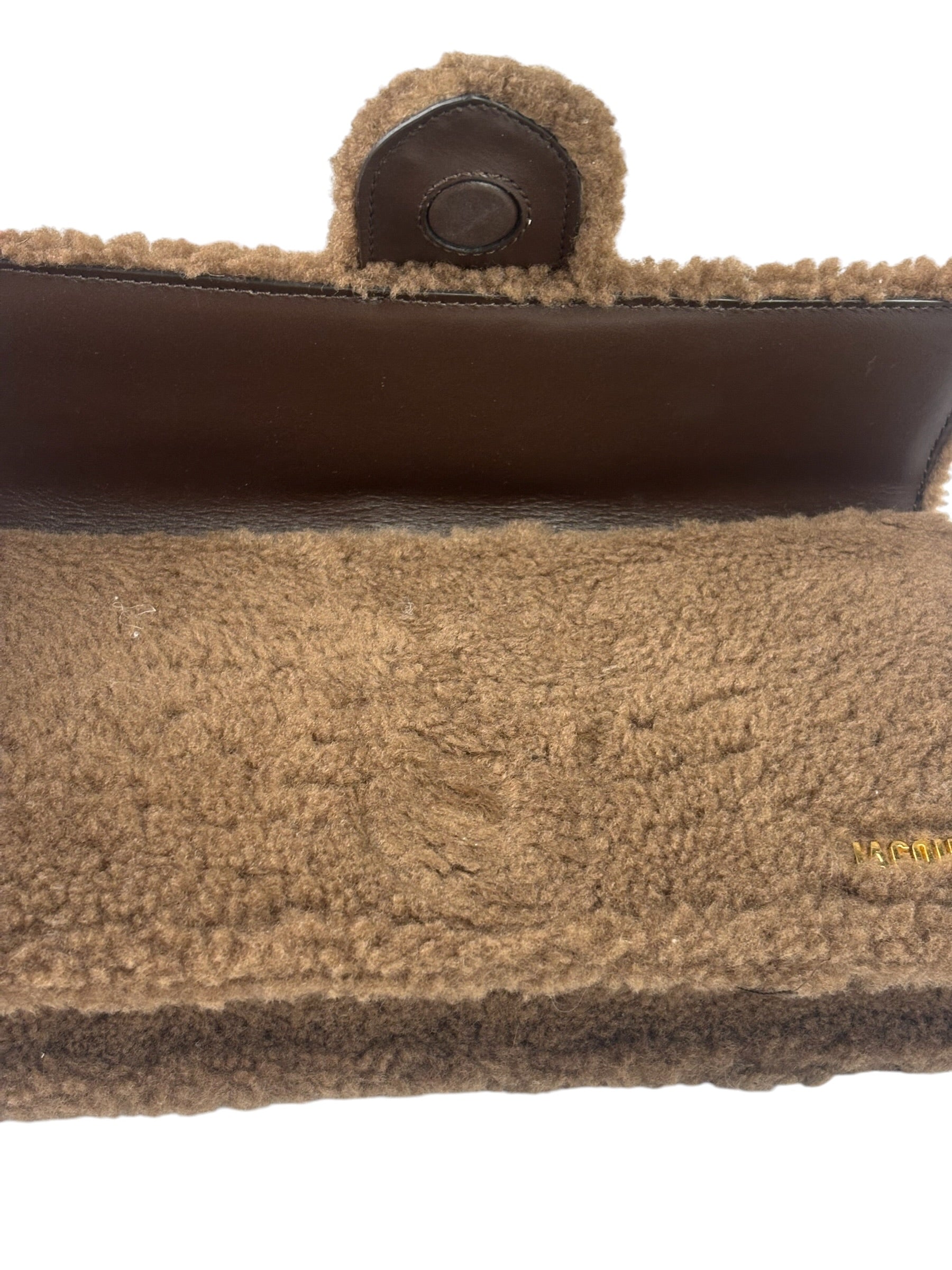 Jacquemus Brown Leather Trim  Le Bambidou Shearling Shoulder Bag
