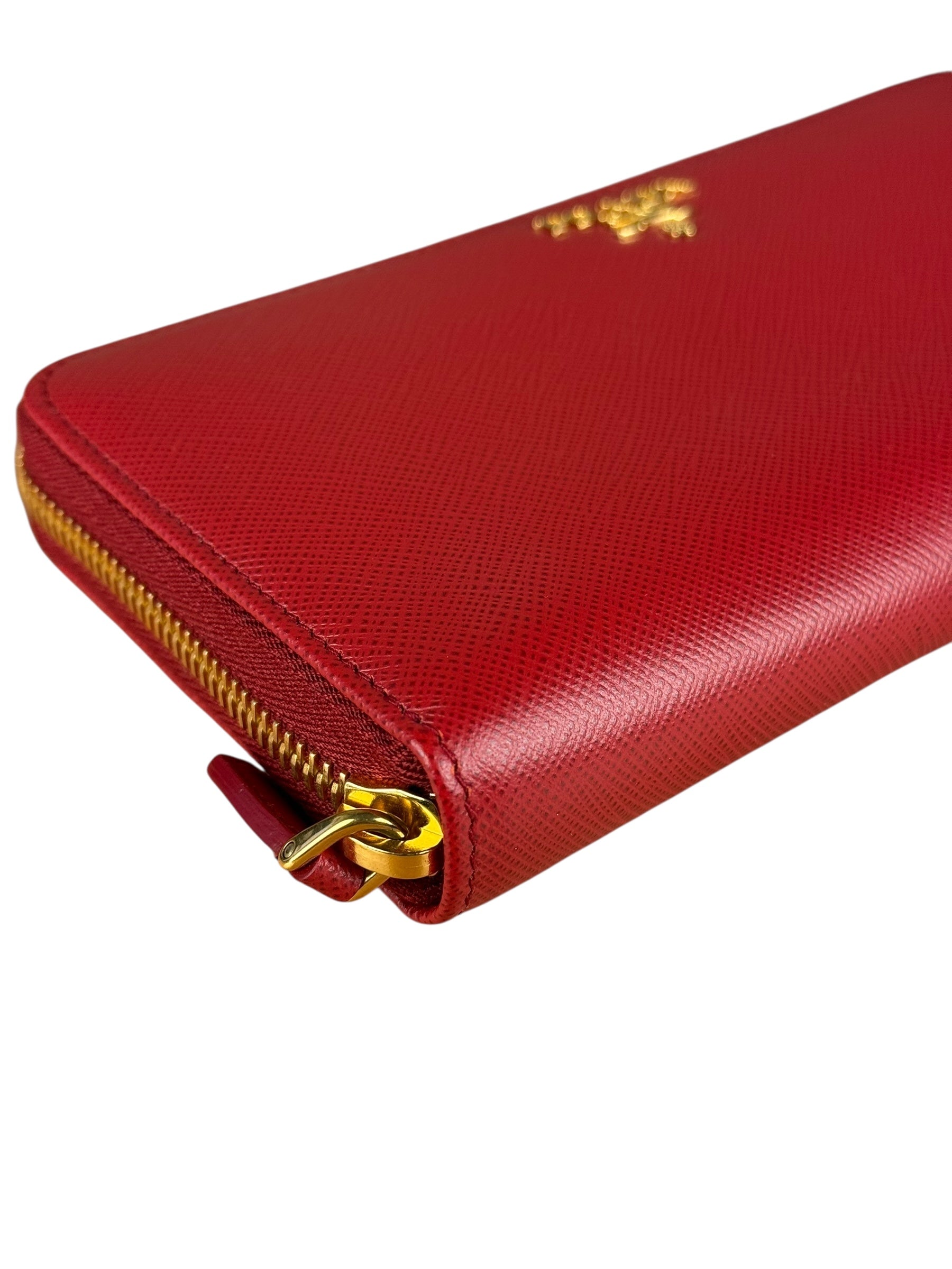 Prada Red Saffiano Leather Long Zippy Wallet