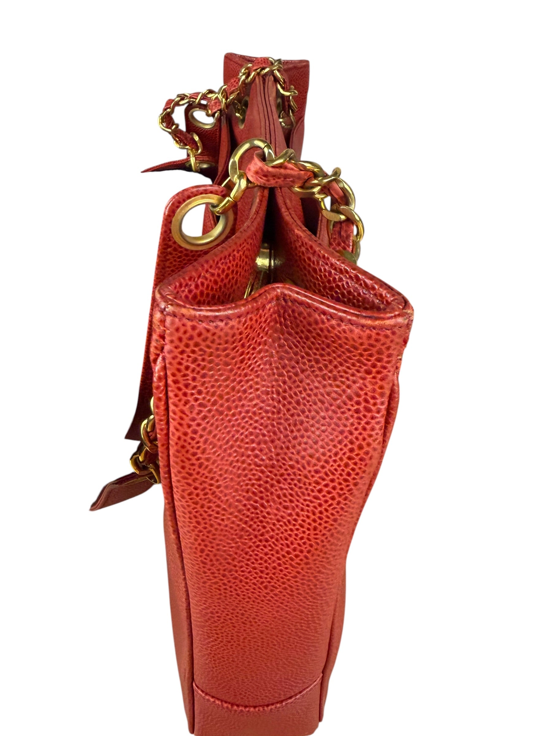 Chanel Red Caviar Leather CC Logo Tote Bag