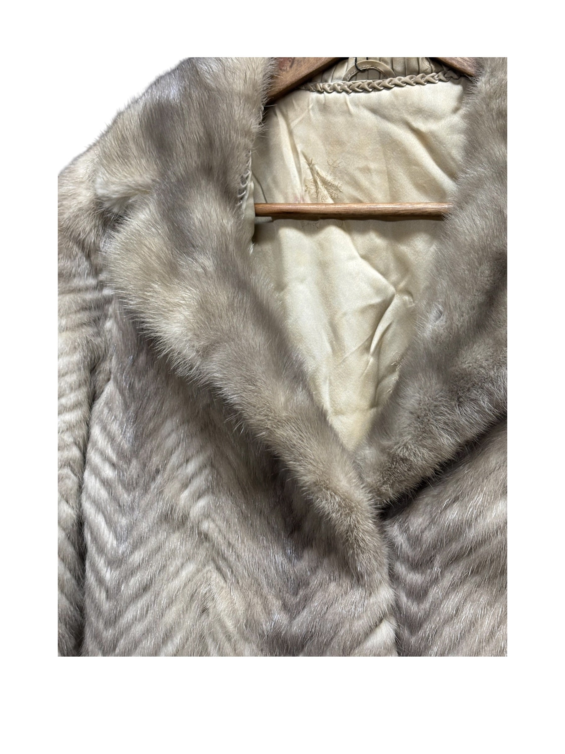 Vintage Light Grey Chevron Patterned Mink Coat