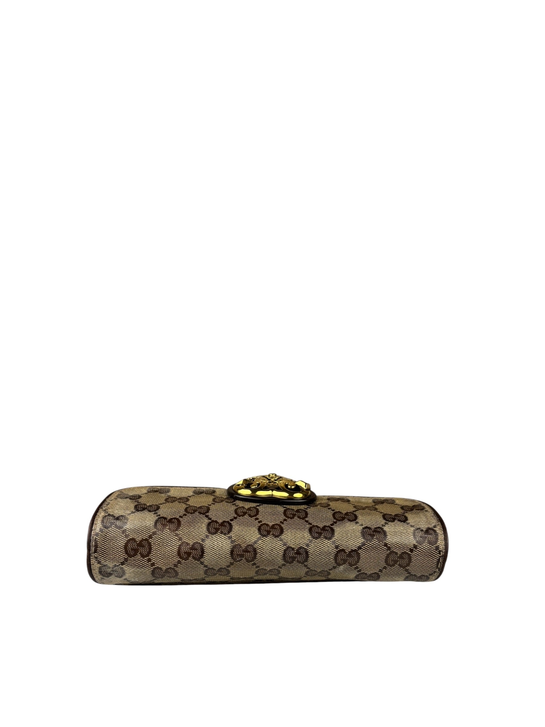 Gucci Brown Patent Leather GG Crystal Babouska Hysteria Pochette