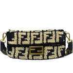 Fendi Black Raffia Zucca Shoulder Baguette