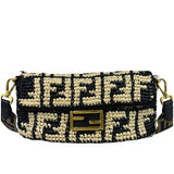 Fendi Black Raffia Zucca Shoulder Baguette
