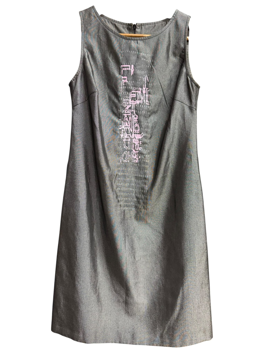 Vintage Fendi Grey Sleeveless Pink Geometric Logo Mini Dress