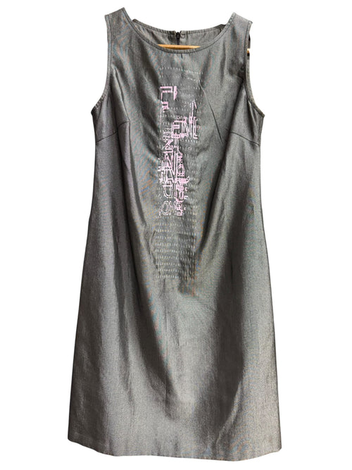 Vintage Fendi Grey Sleeveless Pink Geometric Logo Mini Dress