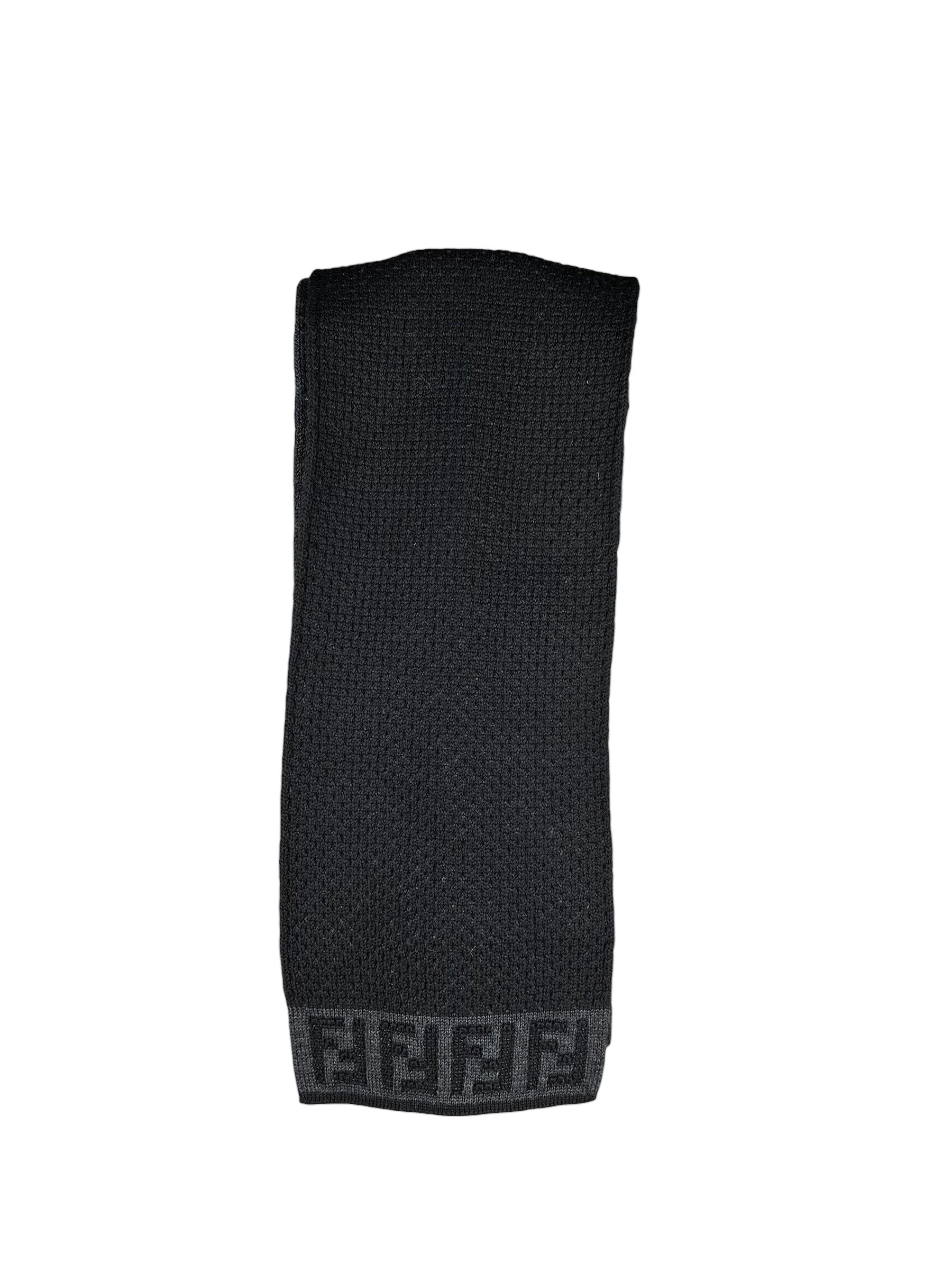 Fendi FF Logo Black Wool Scarf