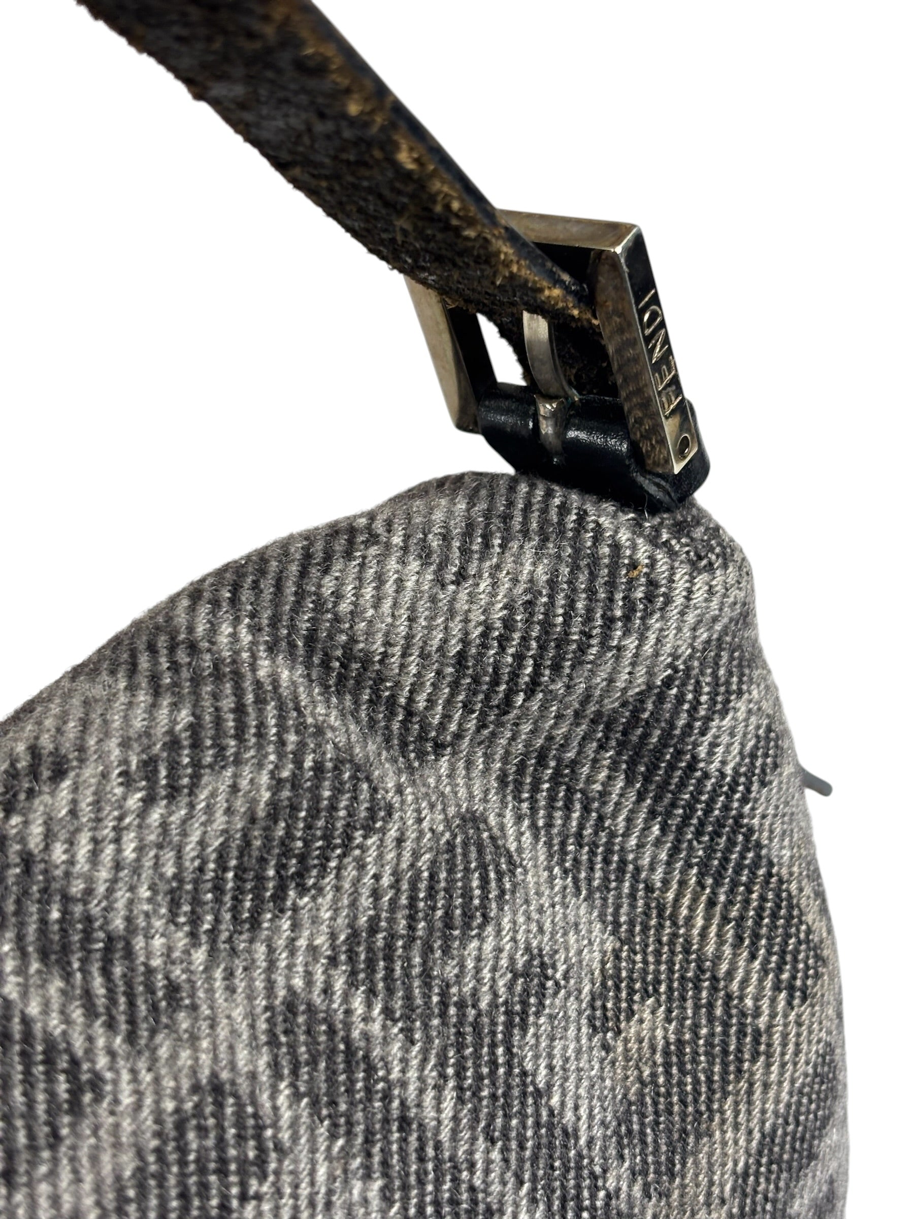 Fendi Grey/Black Leather Trim/Wool Zucca Baguette