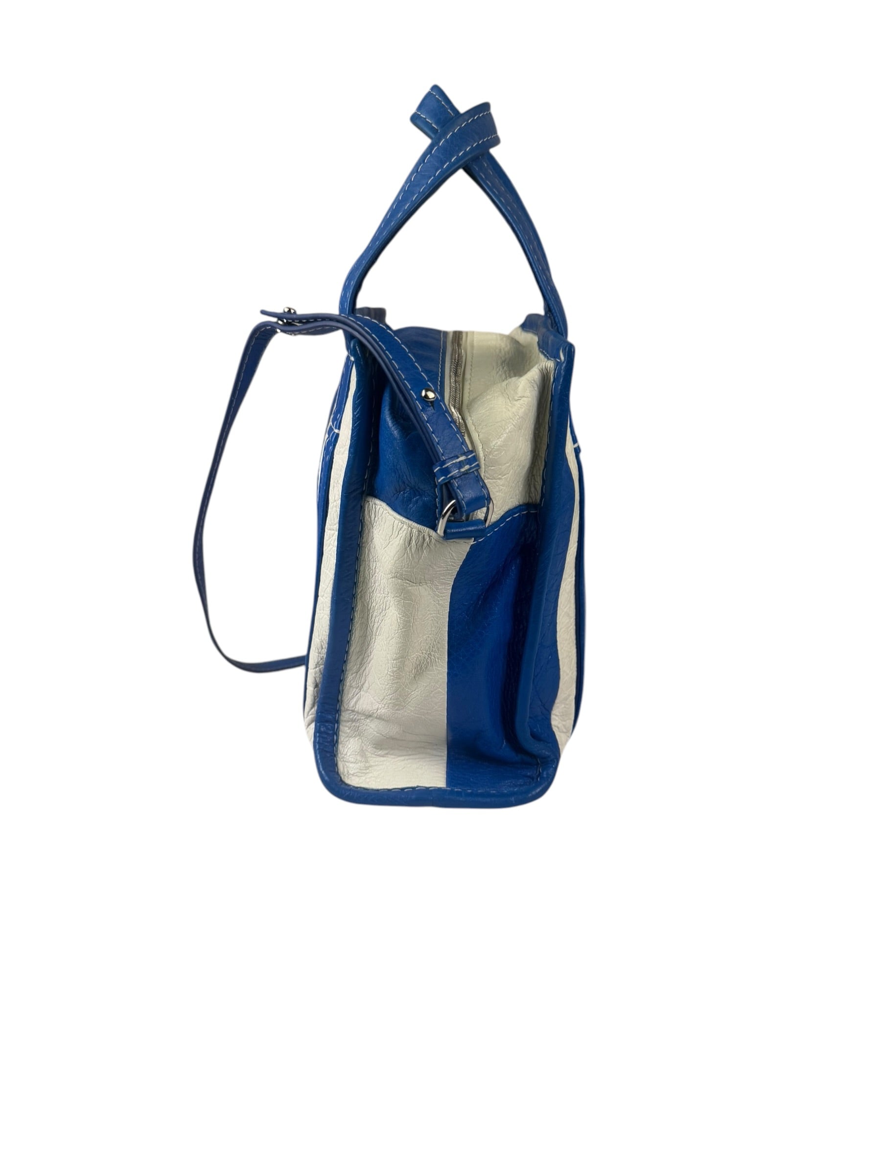 Balenciaga White/Blue Bazar Stripe Two-Way Tote Bag