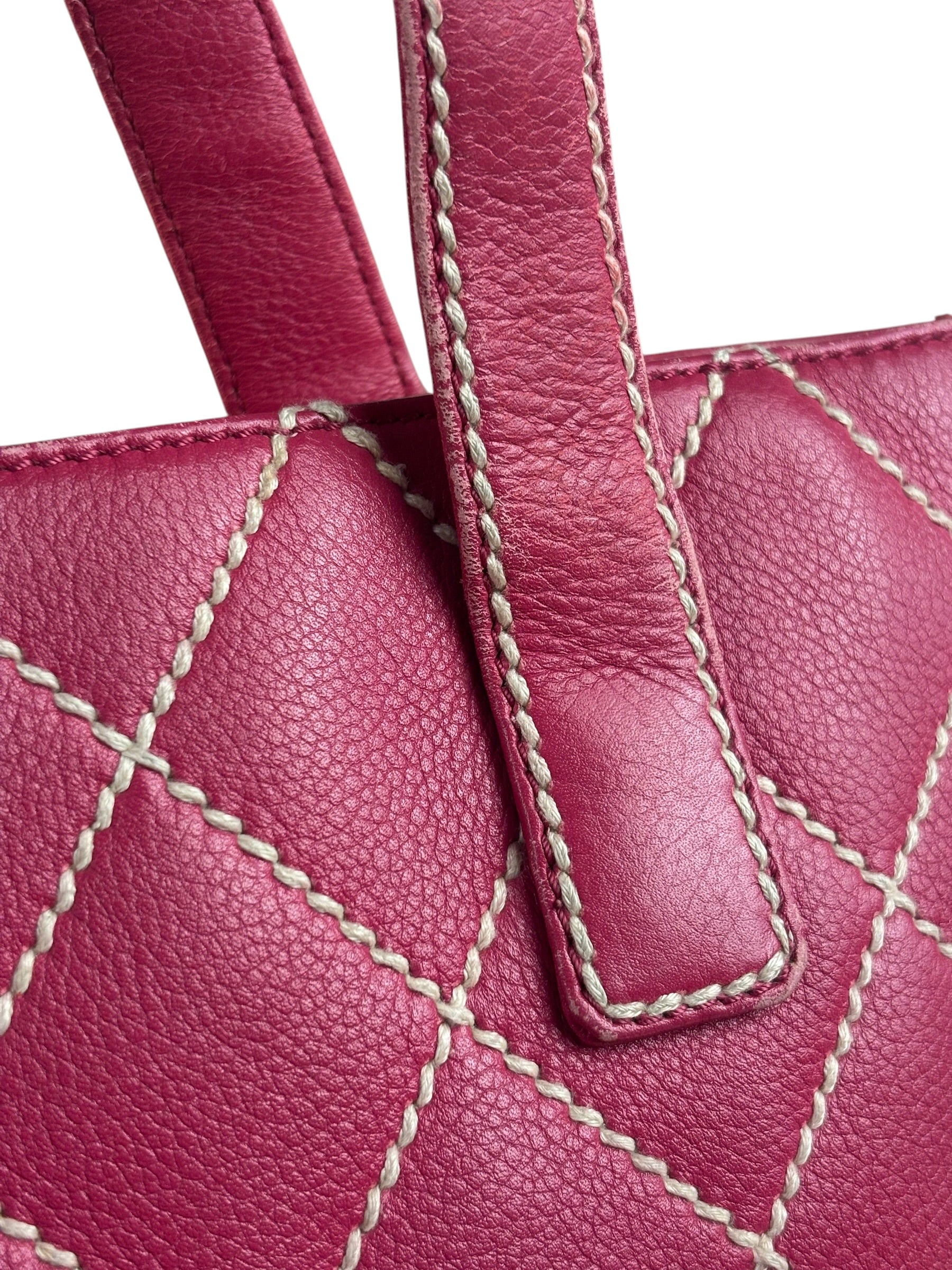 Chanel Vintage Pink Leather Wild Stitch Surpique Tote Bag