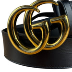 Gucci Gold GG Black Leather Belt