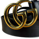 Gucci Gold GG Black Leather Belt