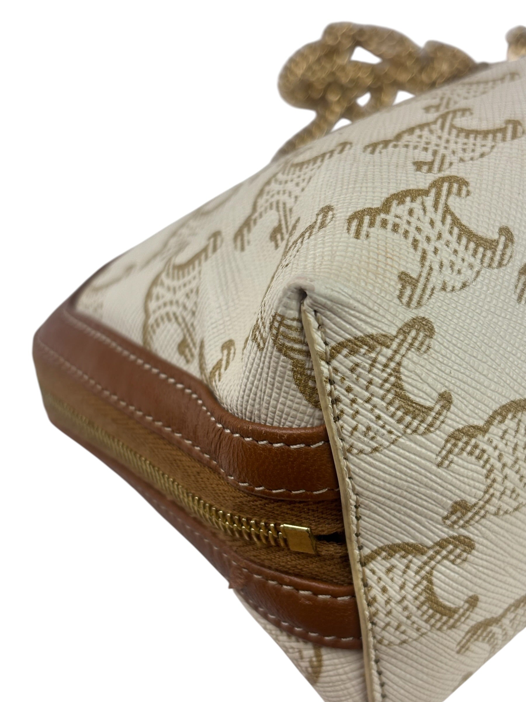 Celine Beige/Brown Leather Triomphe Chain Clutch