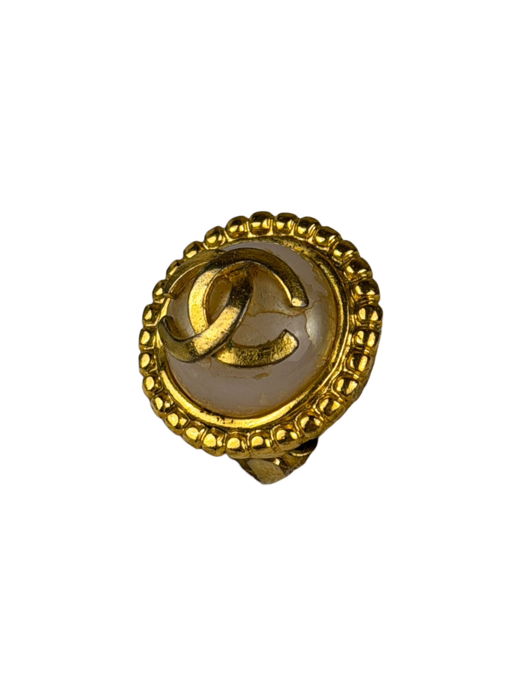 Chanel Vintage CC Faux Pearl Button Clip-On Earrings