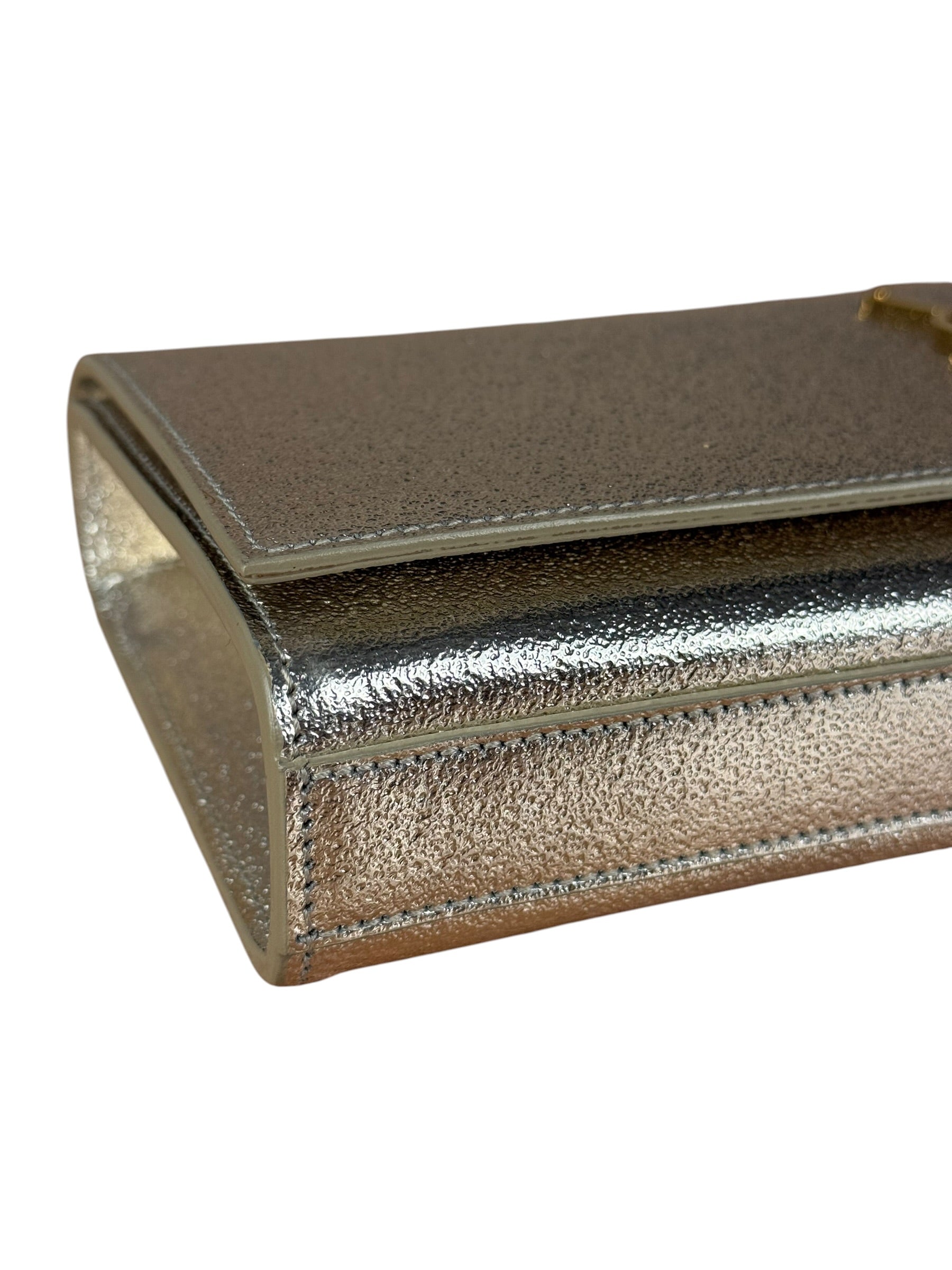 Saint Laurent Textured Metallic YSL Kate Clutch Bag