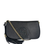 Gucci Black Pebbled Leather Soho Chain Flap Crossbody Bag