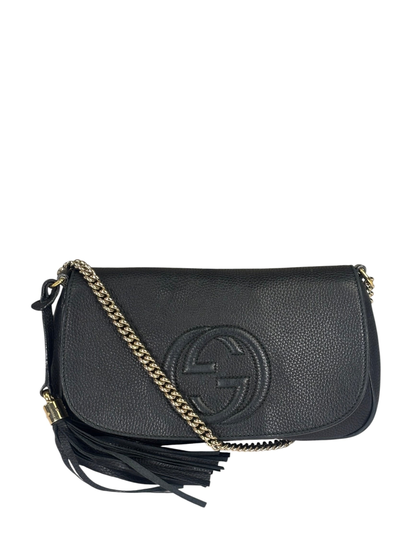 Gucci Black Pebbled Leather Soho Chain Flap Crossbody Bag