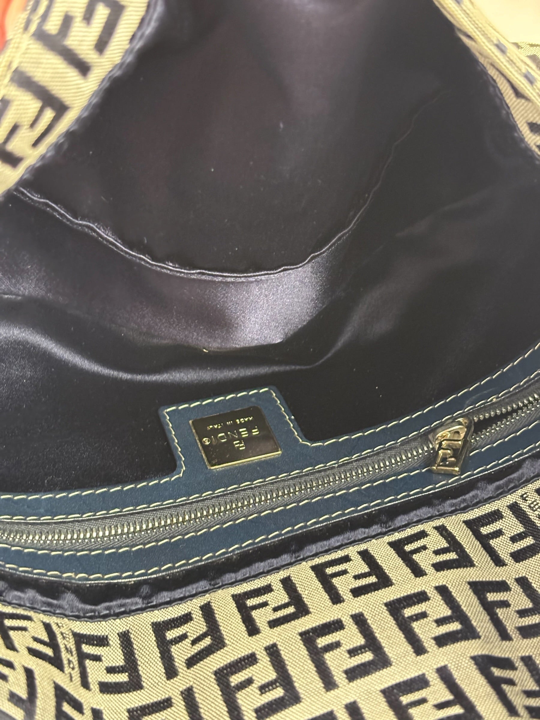 Fendi Navy Leather Trim Baguette