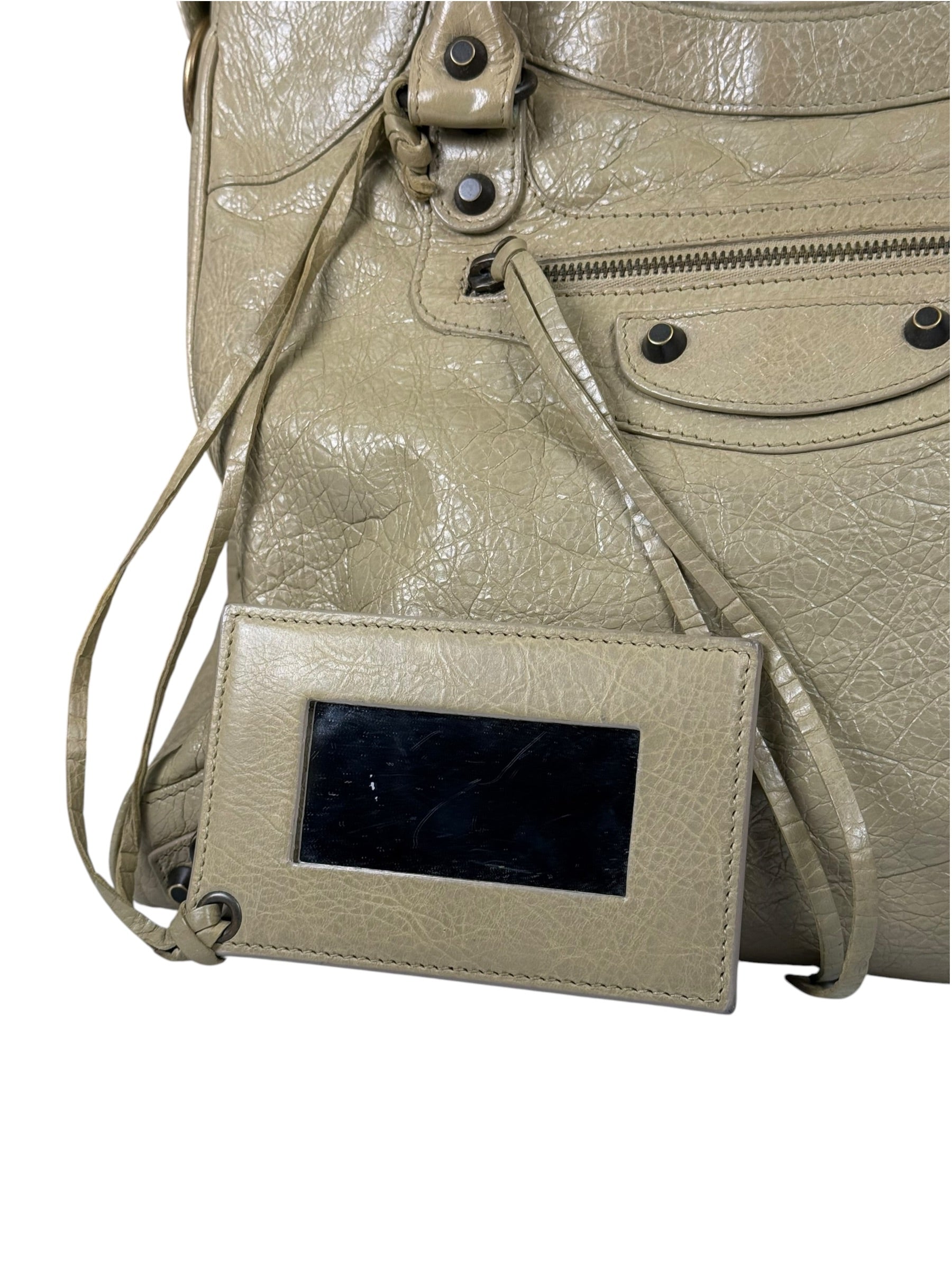 Balenciaga Olive Lambskin Velo Moto Two-Way Bag