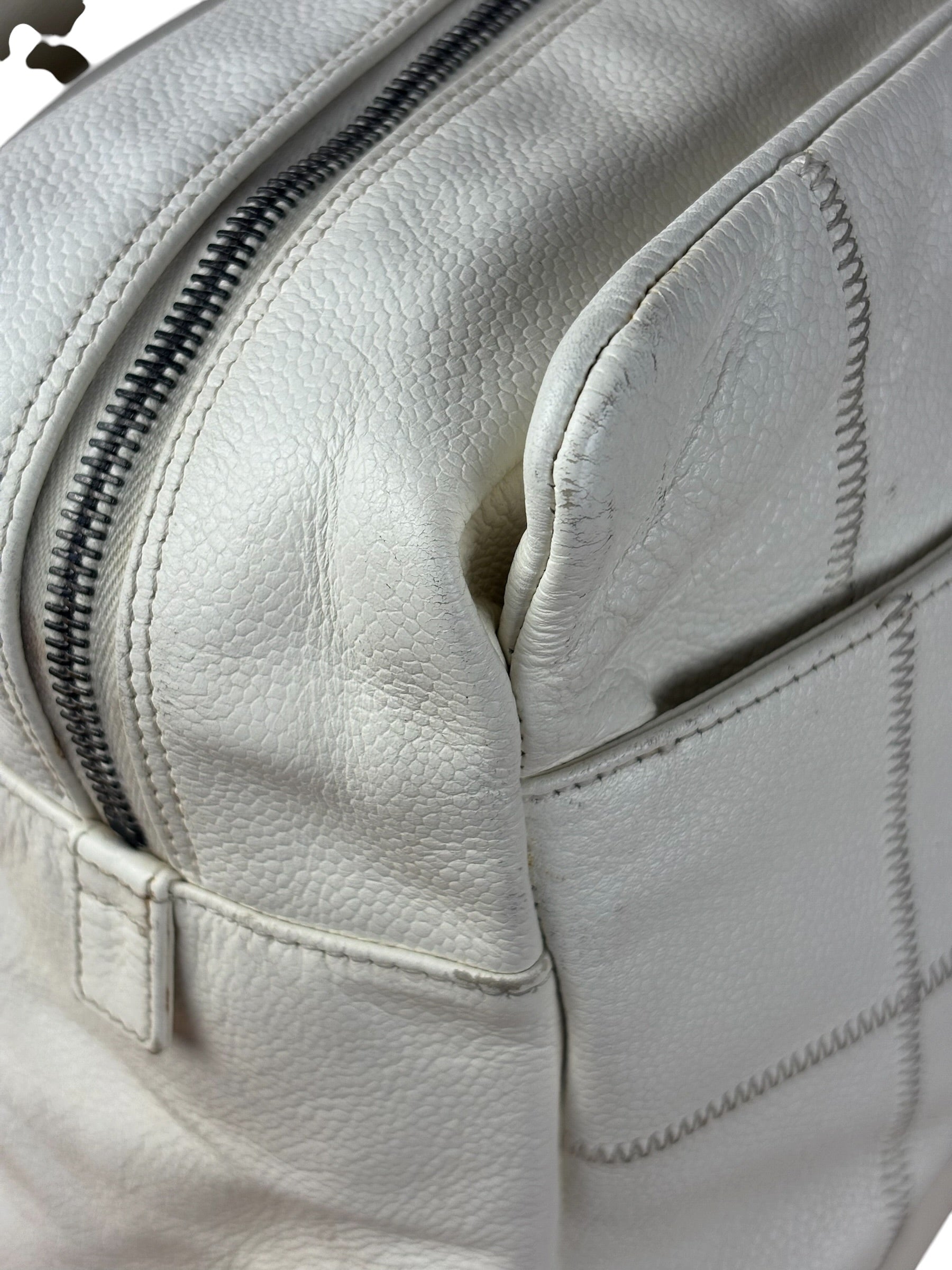 Chanel White Chocolate Bar Quilted Caviar LAX Bowler Bag 2004