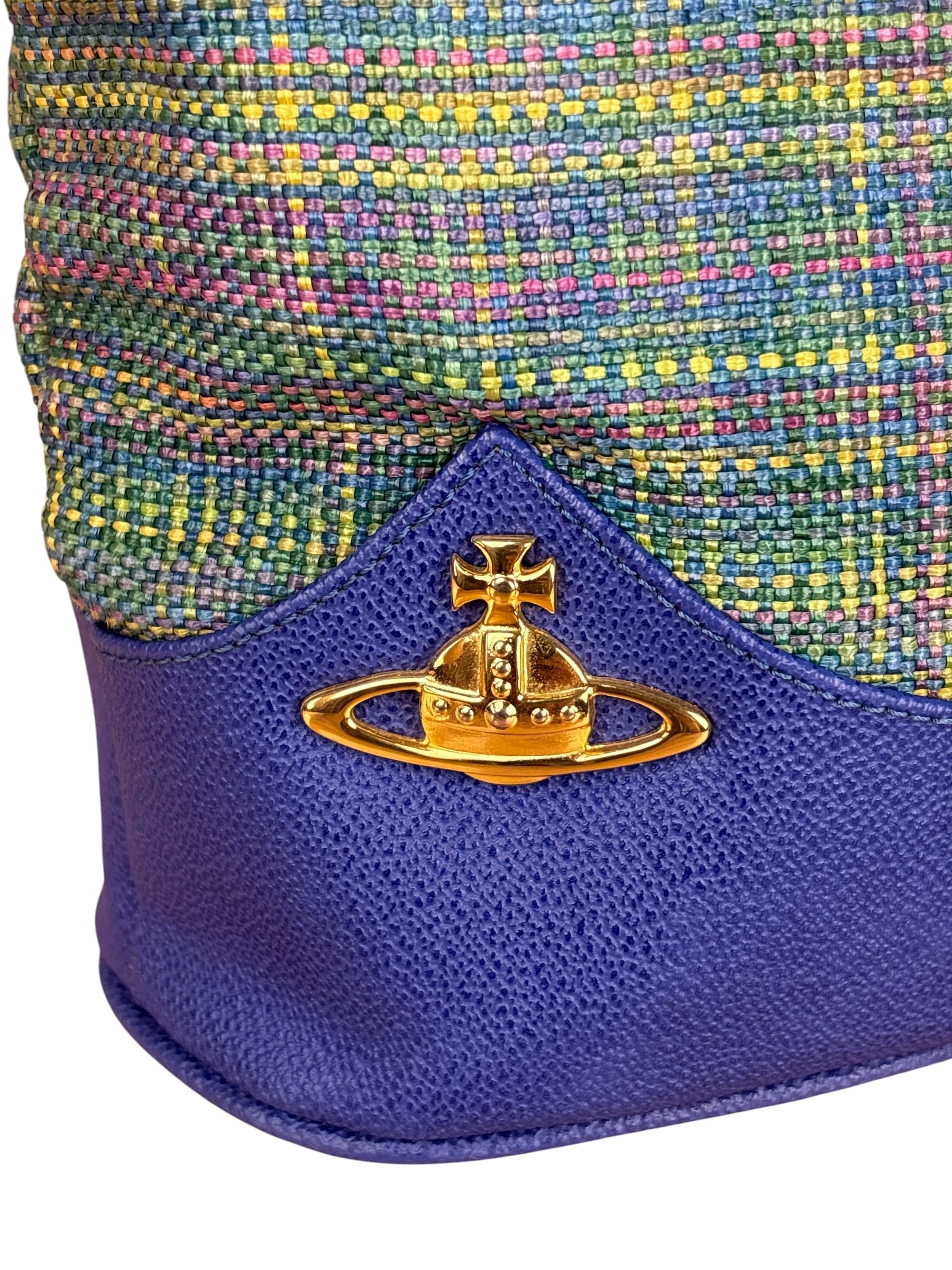 Vivienne Westwood Blue/Green Woven Plaid Saturn Shoulder Bag