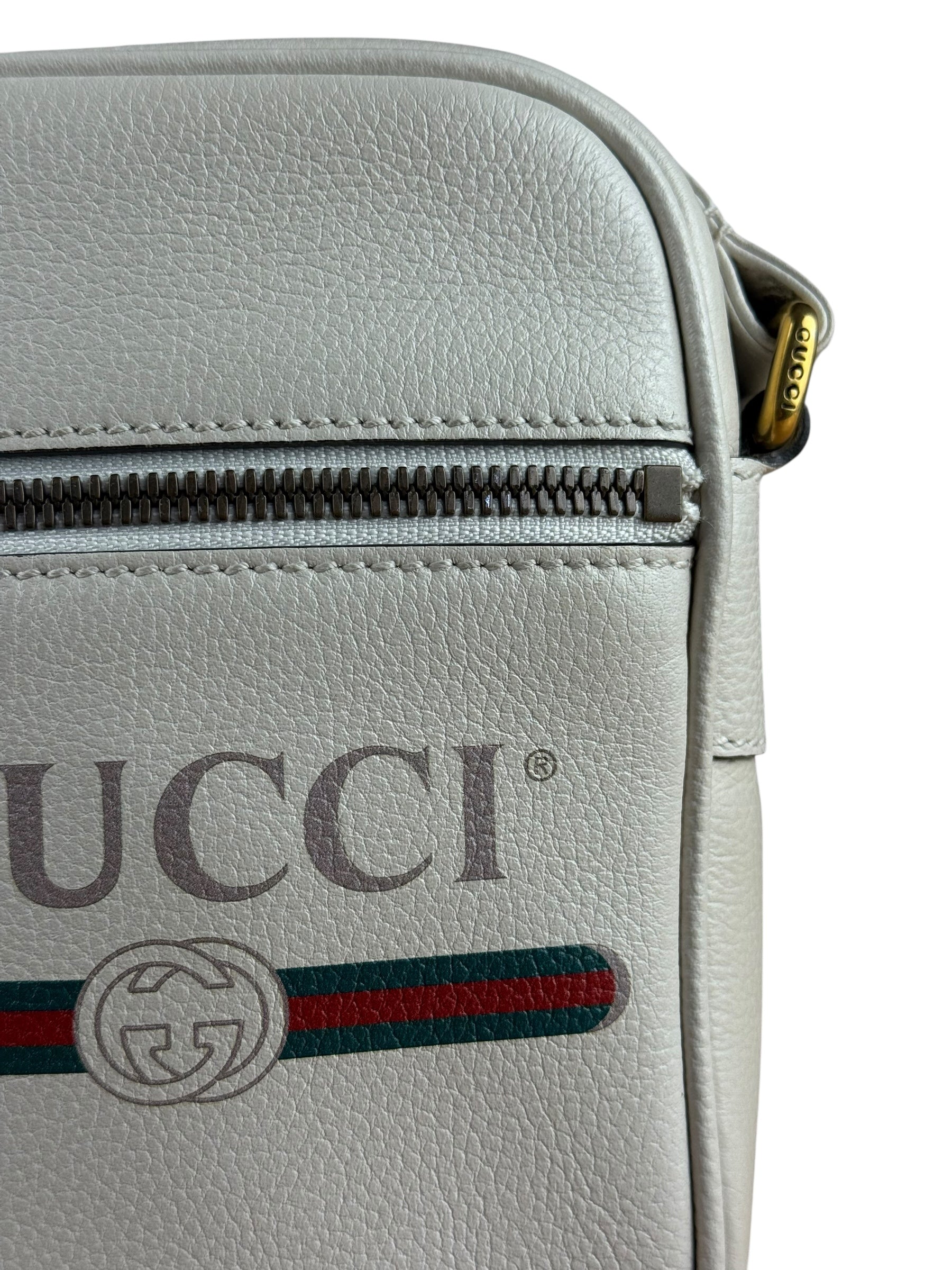Gucci White Grained Sherry Leather Crossbody