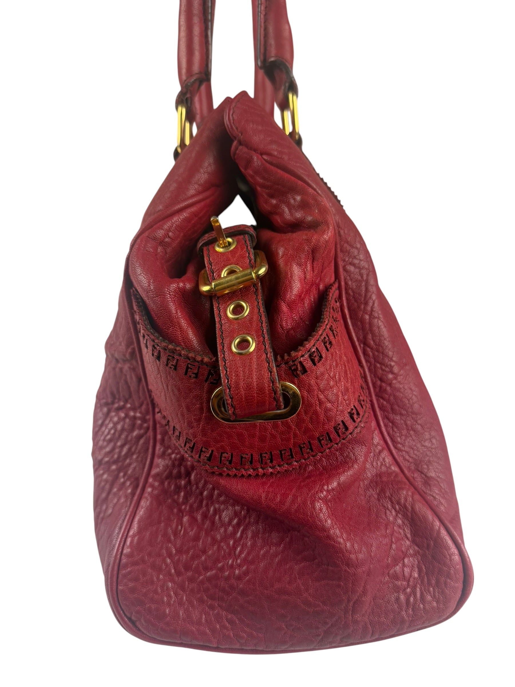 Fendi Red Grained Leather Etniko Shoulder Bag