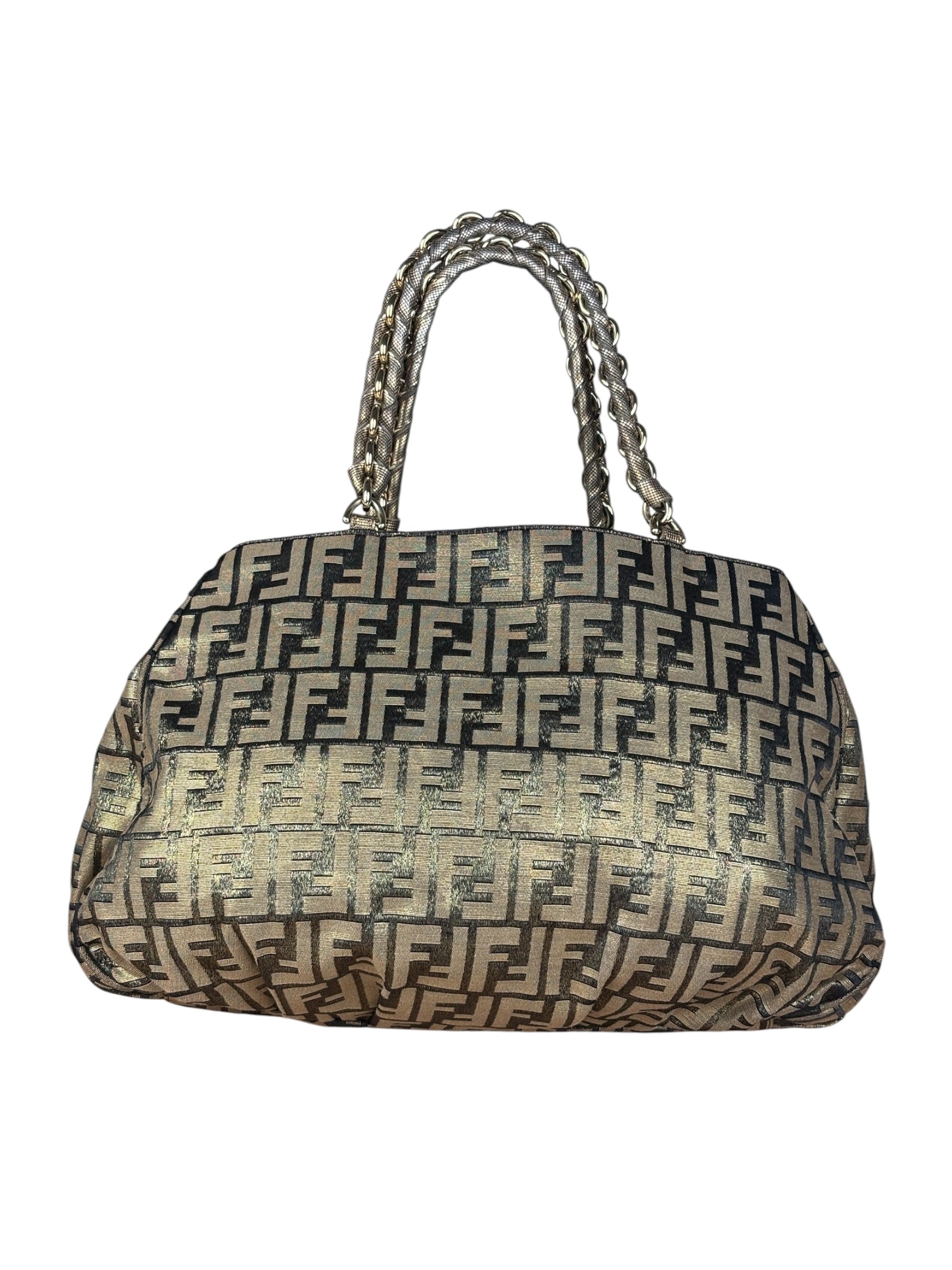 Fendi Vintage Gold Shimmer Zucca Shoulder Bag
