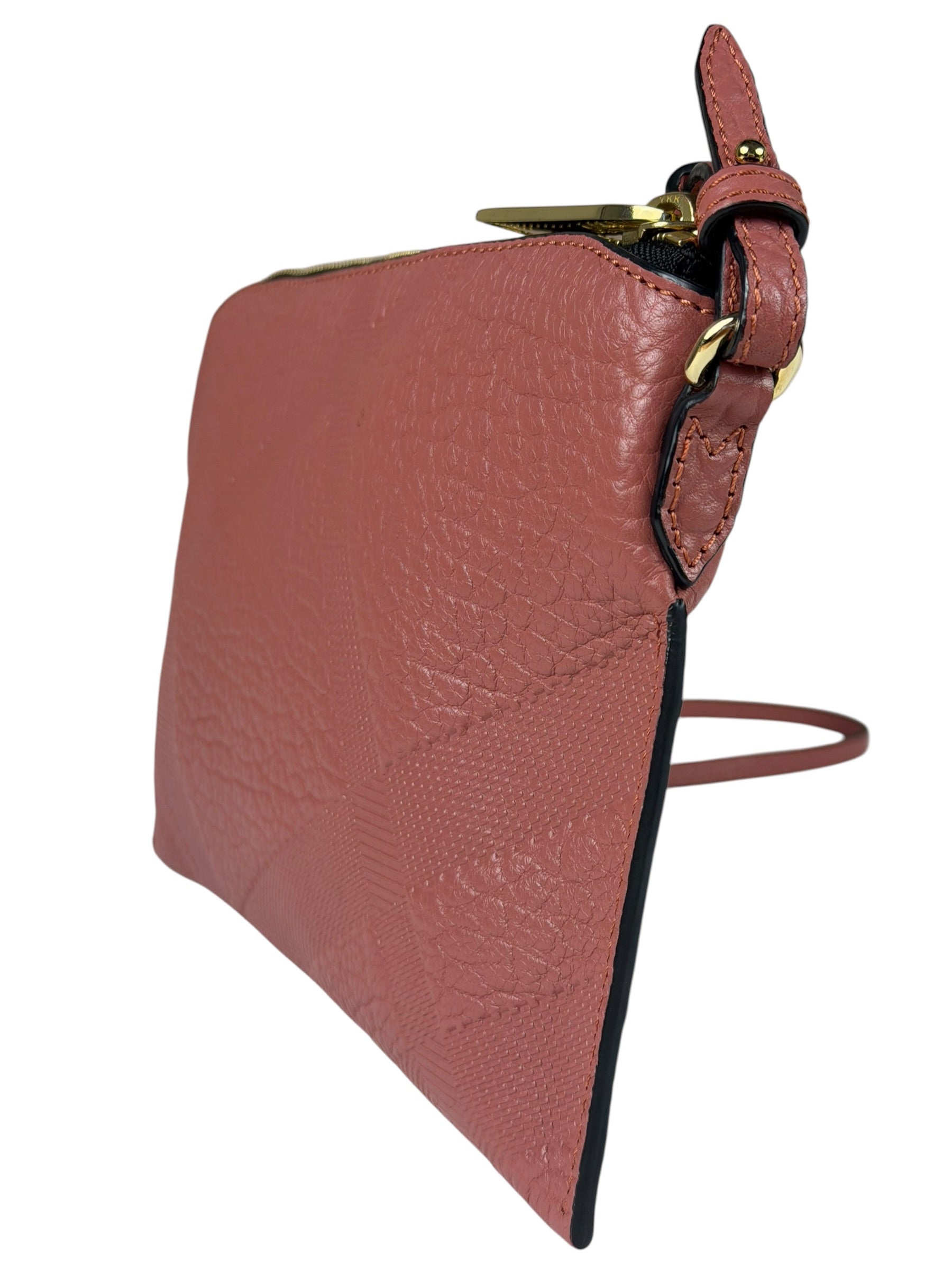 Burberry Pale Orchid Pink Leather Check-Embossed Peyton Crossbody