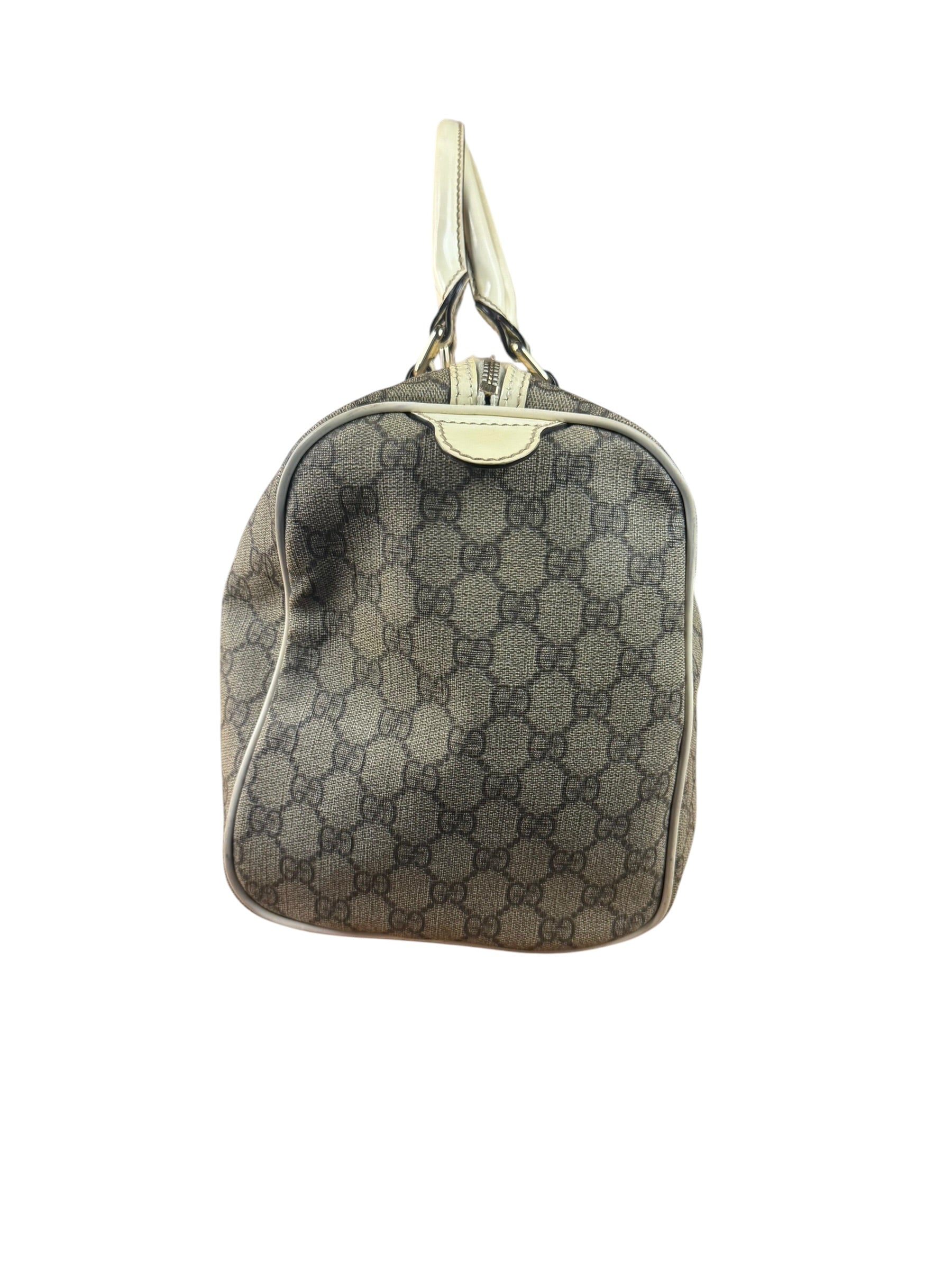 Gucci Bicolor Leather Trim GG Supreme Joy Boston Handbag