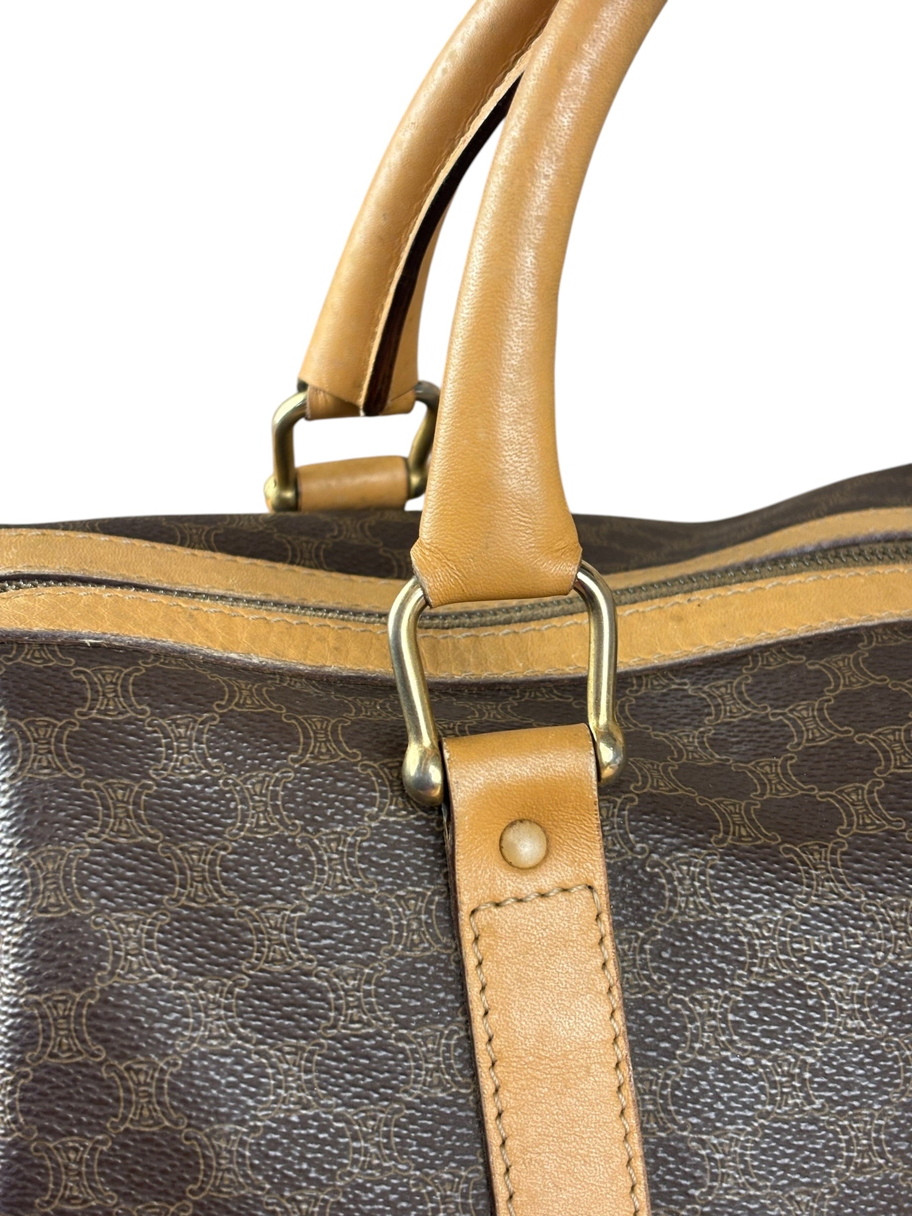Celine Vintage Brown Coated Macadam Boston Handbag