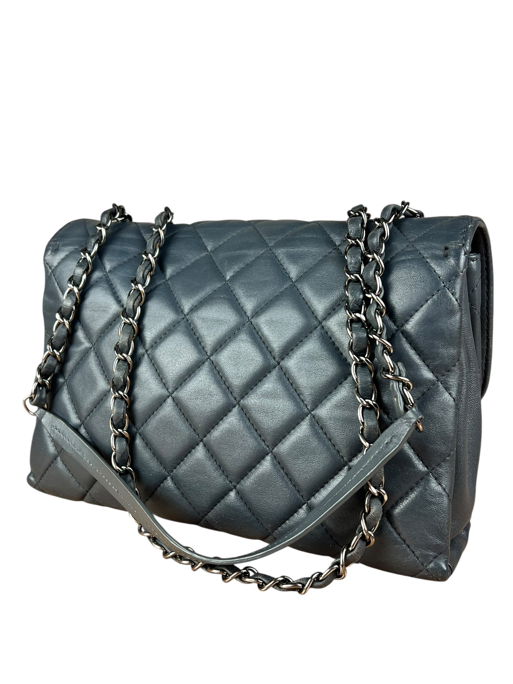 Chanel Dark Grey Quilted Leather Loop Flap Bag 2014